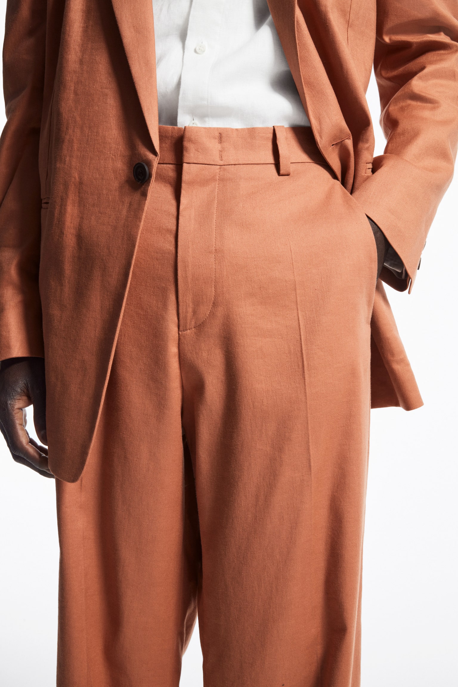 RELAXED LINEN WIDE-LEG TROUSERS - TERRACOTTA - 3