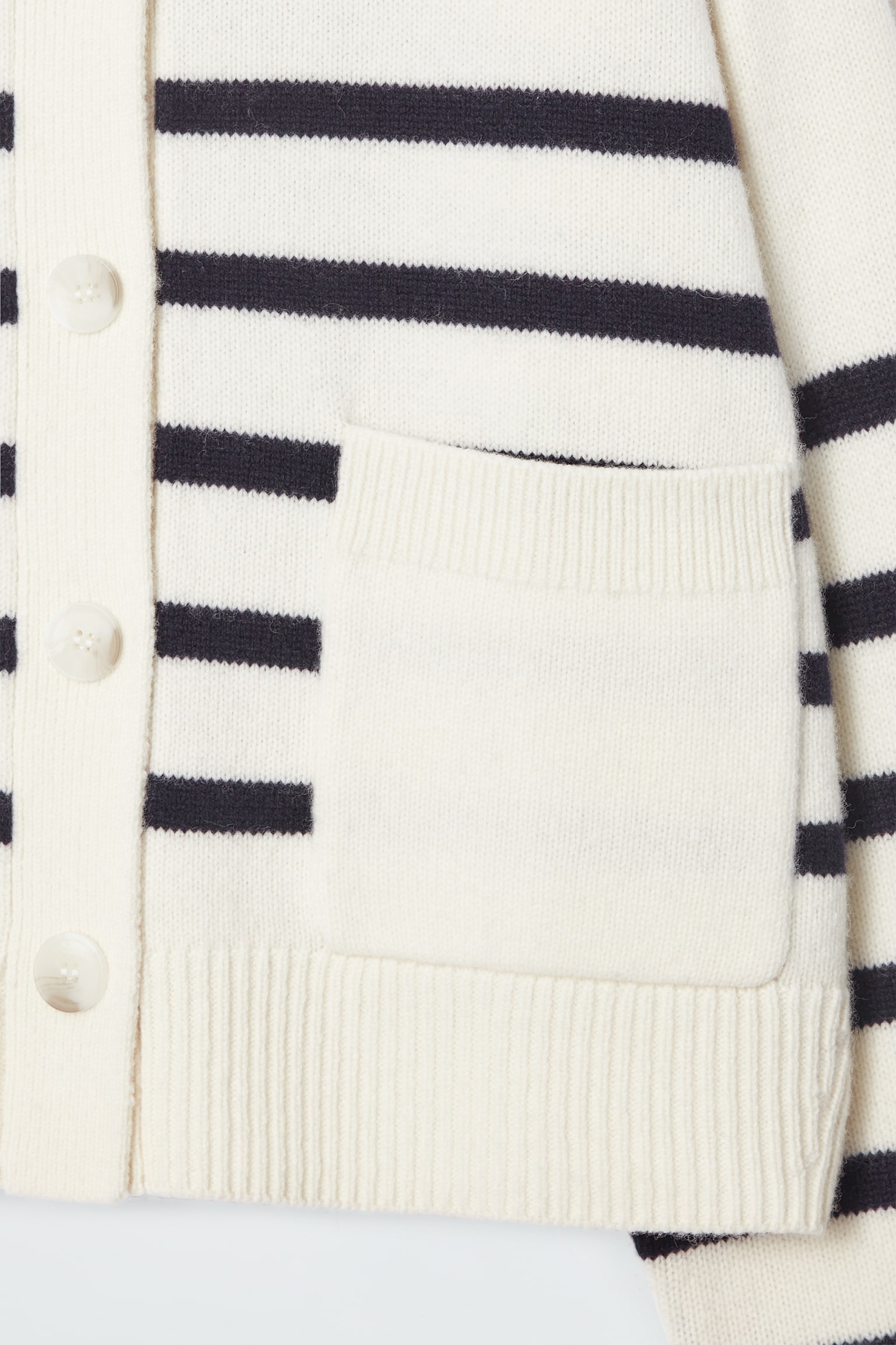 WOOL CREW-NECK CARDIGAN - WHITE / STRIPED/BLACK / STRIPED/BLACK - 3