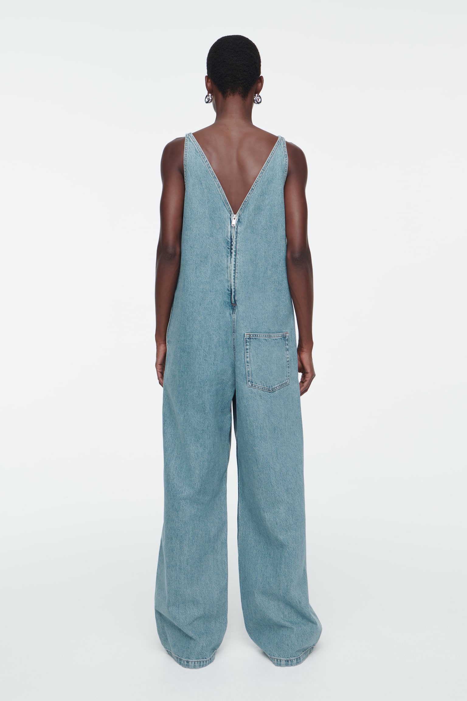 V-NECK DENIM JUMPSUIT - LIGHT BLUE - 6