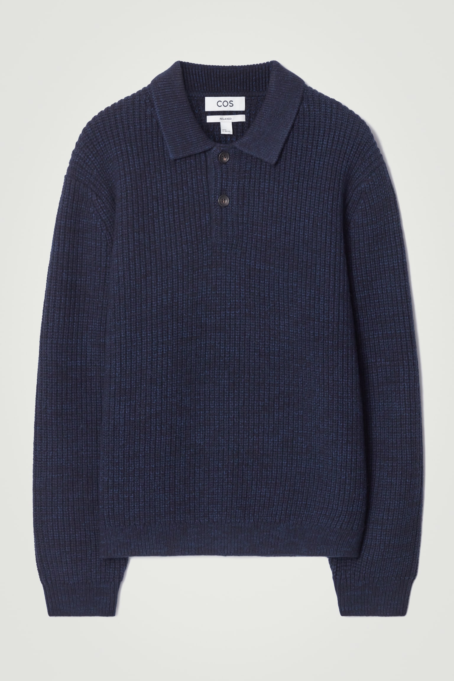 TWISTED-YARN WOOL POLO JUMPER - NAVY MÉLANGE/GREY MÉLANGE - 2