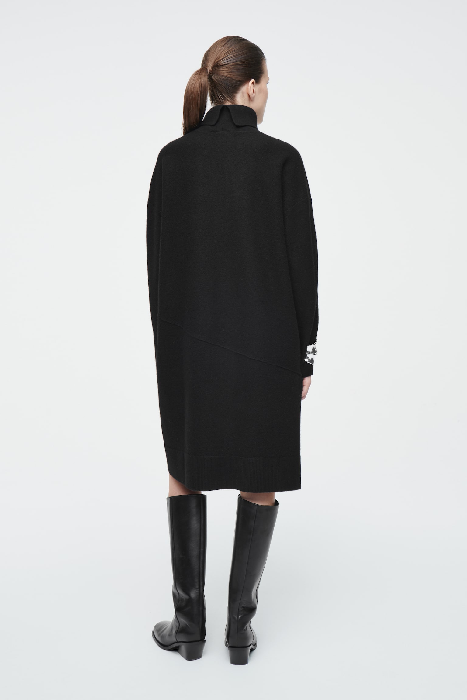 ASYMMETRIC MERINO WOOL DRESS - BLACK/DARK GREY - 3