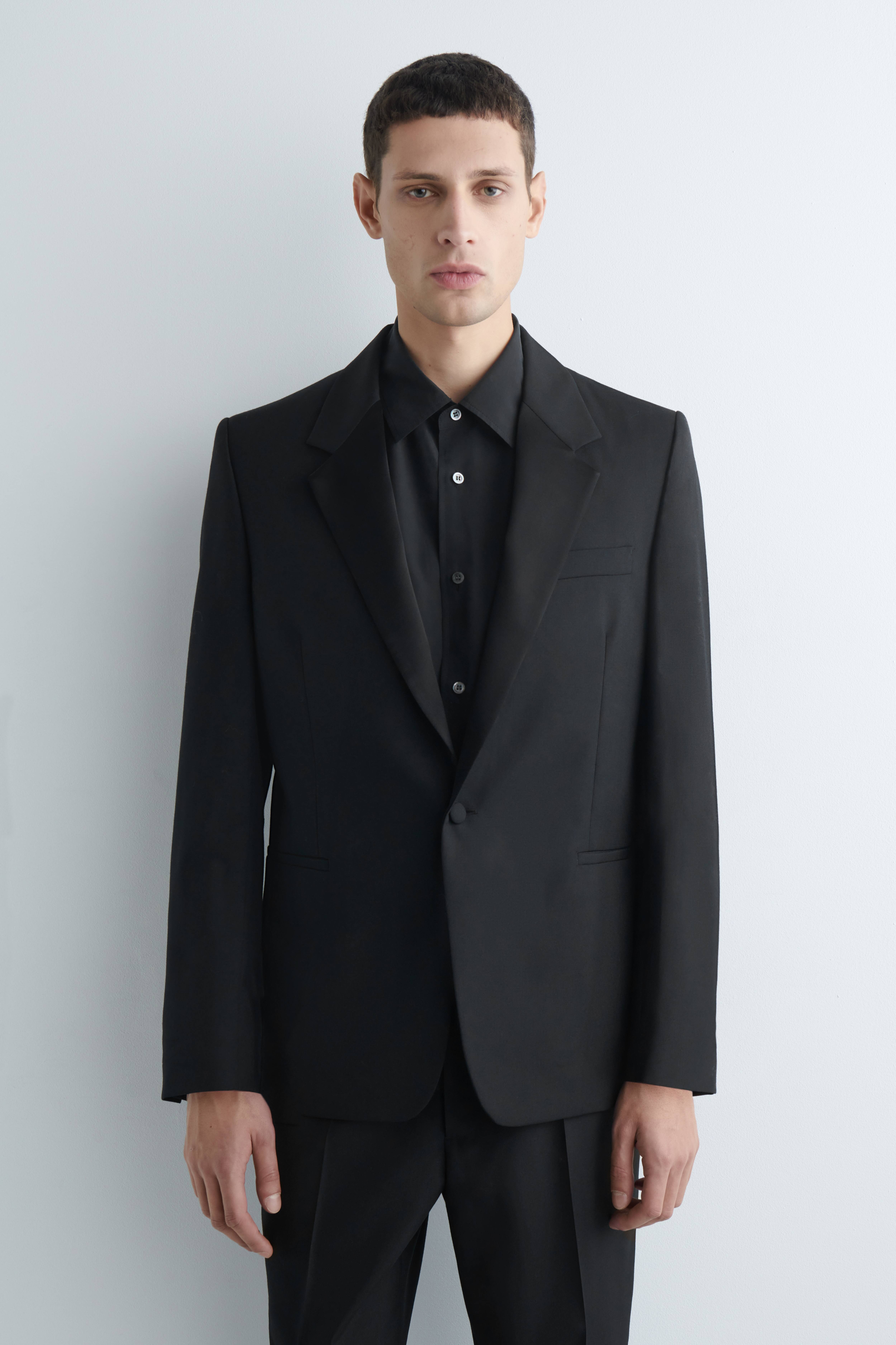 BLAZER IN LANA CON COLLETTO IN RASO - NERO