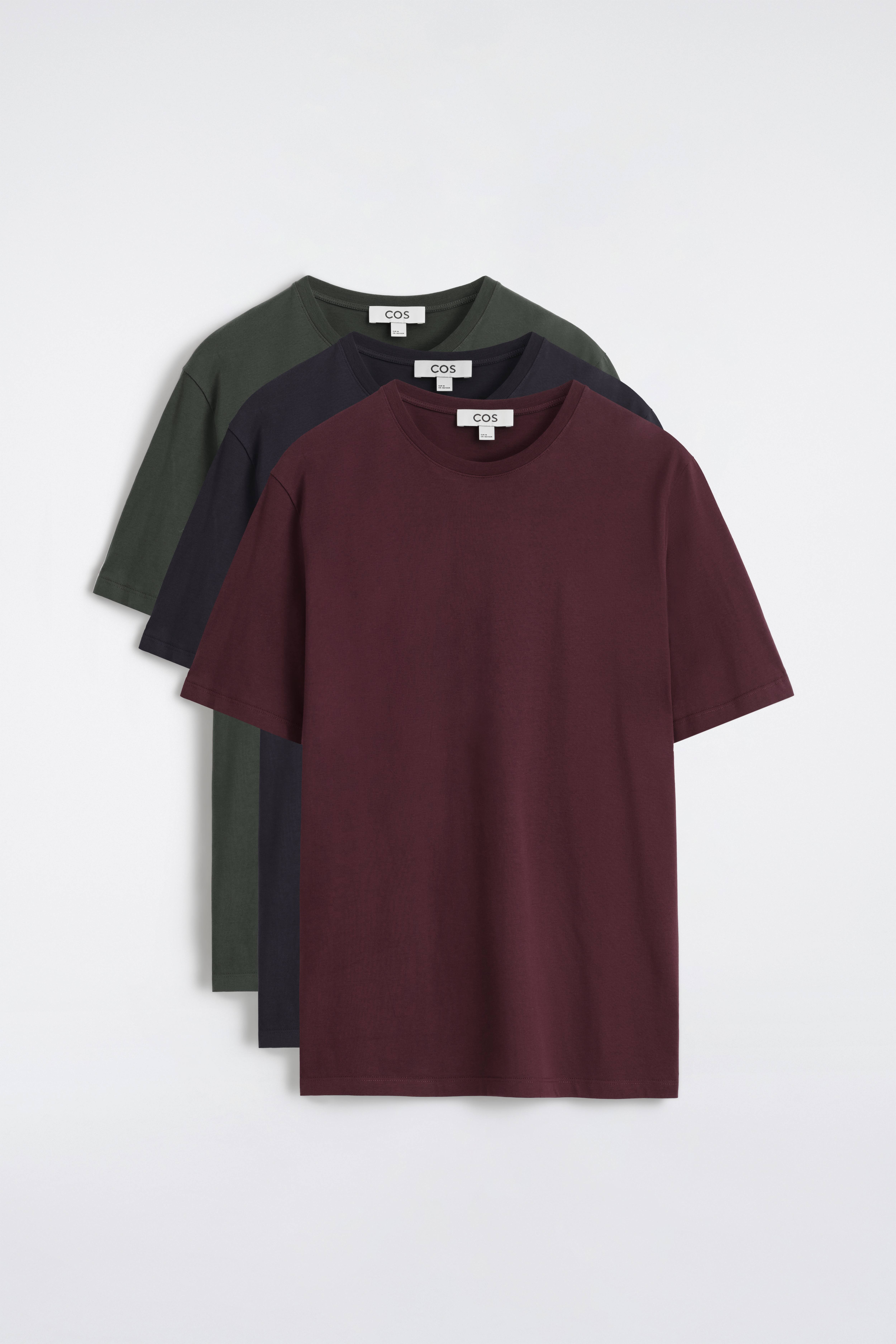 3ER-PACK BAUMWOLL-T-SHIRTS MIT RUNDHALSAUSSCHNITT - NAVYBLAU/DUNKELROT/GRÜN/WEISS/SCHWARZ/NAVYBLAU/WEISS/GRAU