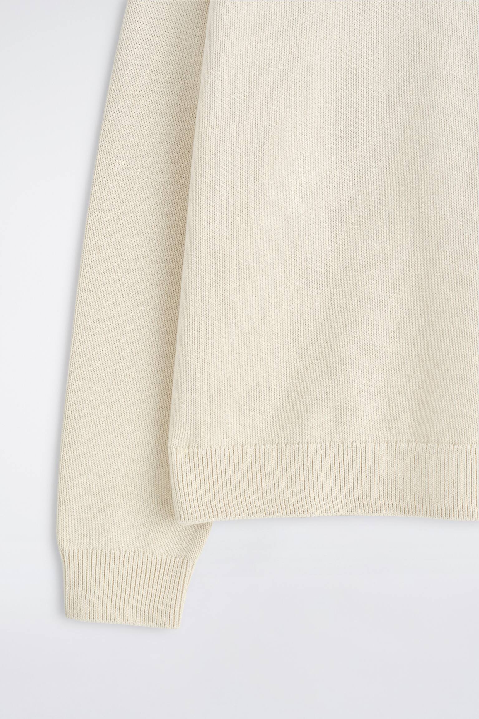 Neulottu puuvillaneule pyöreällä pääntiellä - kerma/vaaleanpunainen - 4