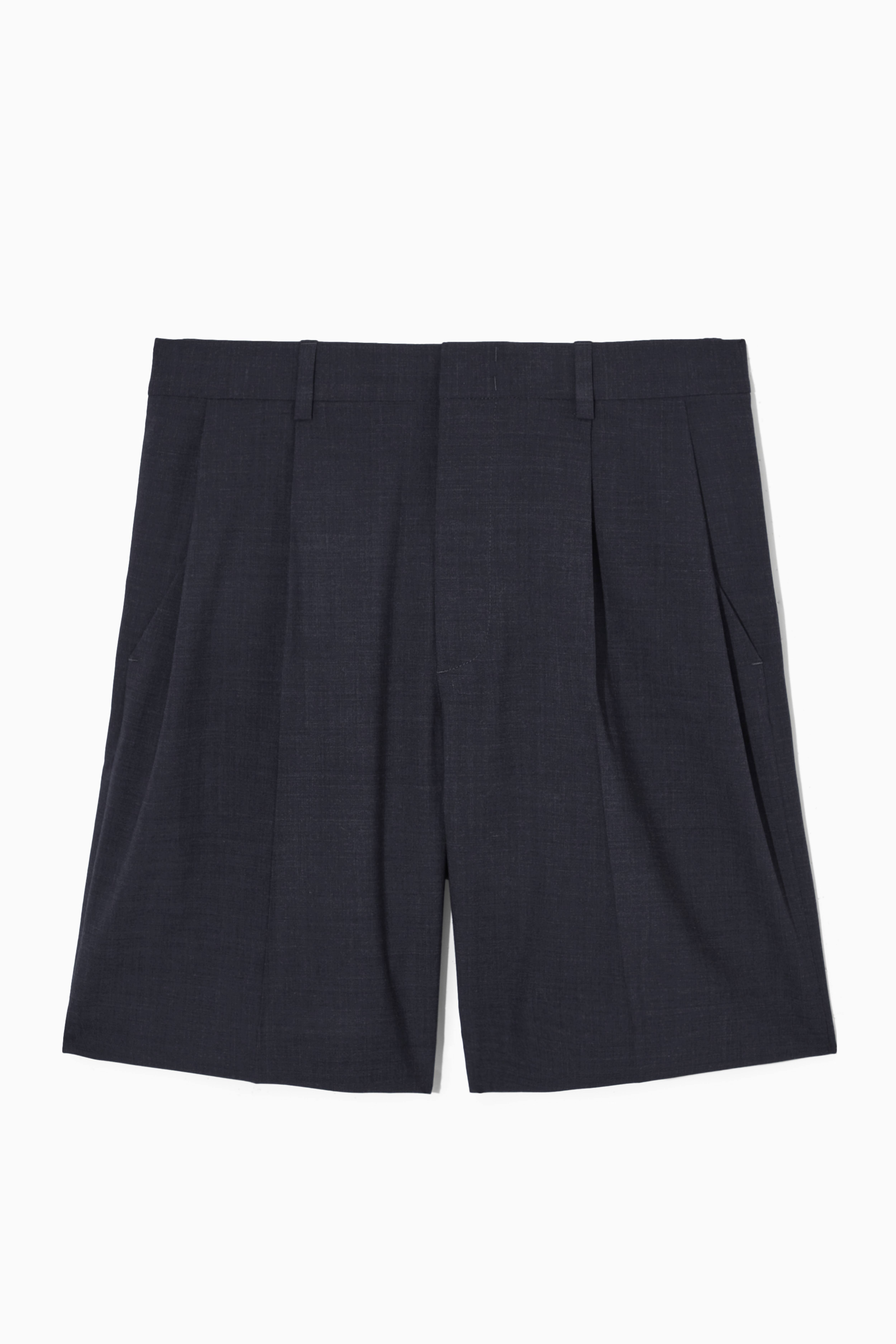 PLEATED WIDE-LEG WOOL SHORTS - NAVY - Men | H&M GB