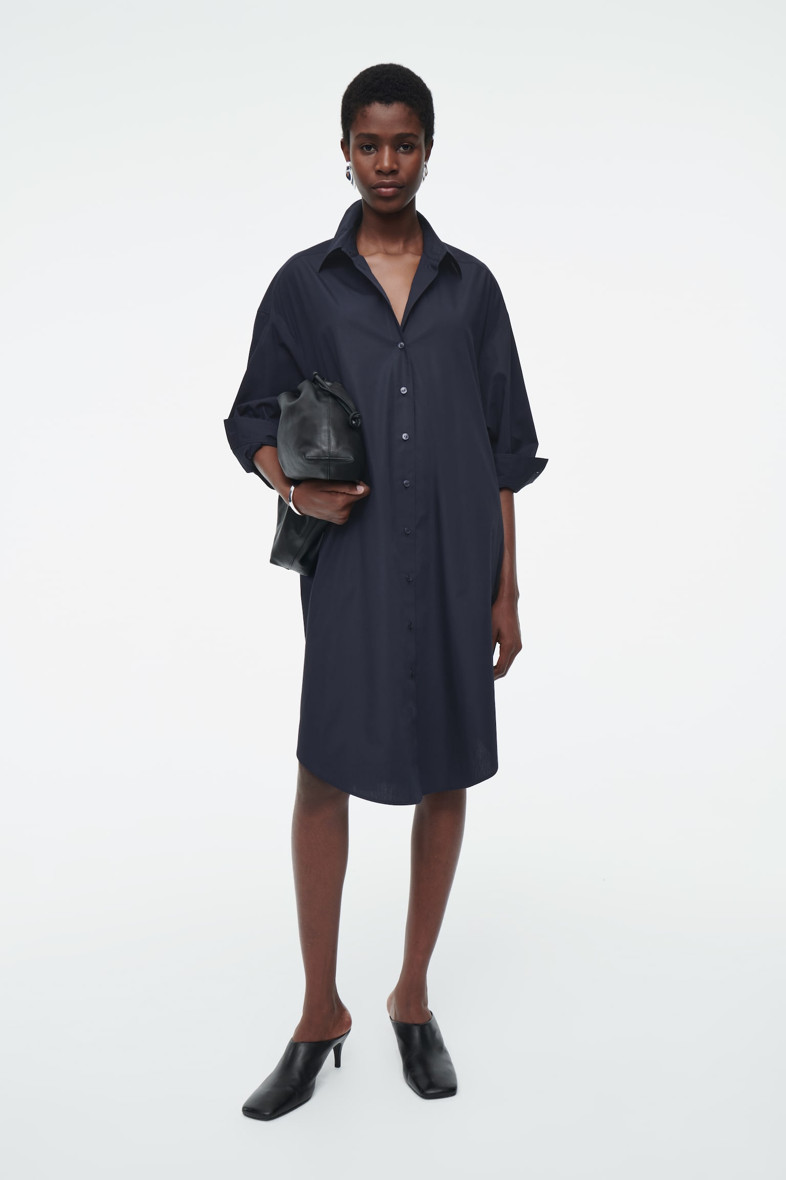 OVERSIZED DRAPED SHIRT DRESS - NAVY - 1