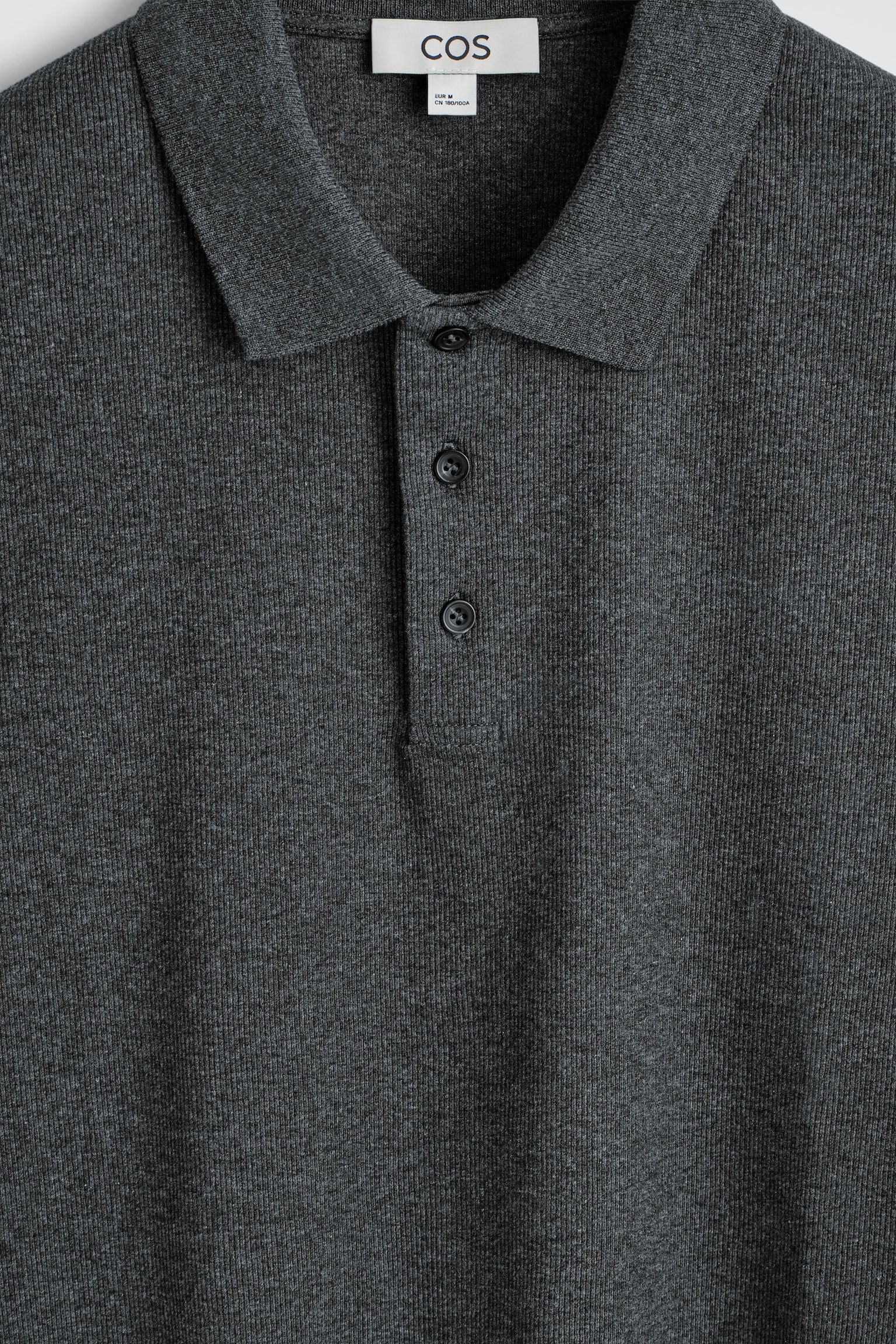 SCHMALES, GERIPPTES POLOSHIRT AUS BAUMWOLLE - ANTHRAZITGRAU MELIERT/SCHWARZ/WEISS - 4