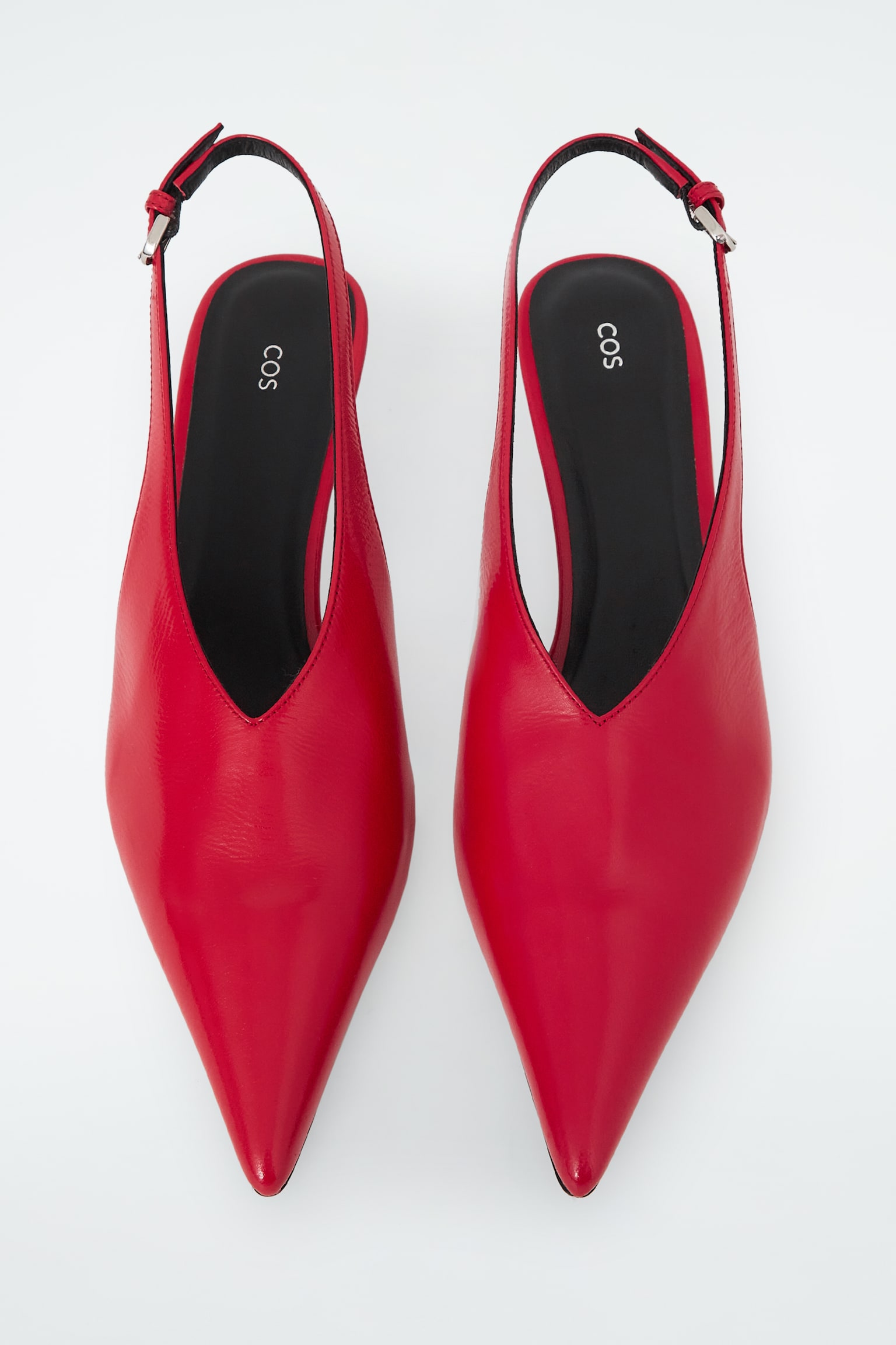 POINTED LEATHER SLINGBACK KITTEN HEELS - RED - 4