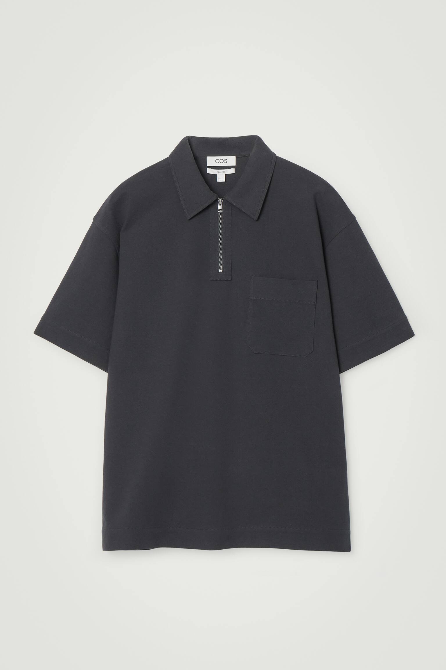 COTTON-TWILL HALF-ZIP POLO SHIRT - NAVY/OFF-WHITE - 2