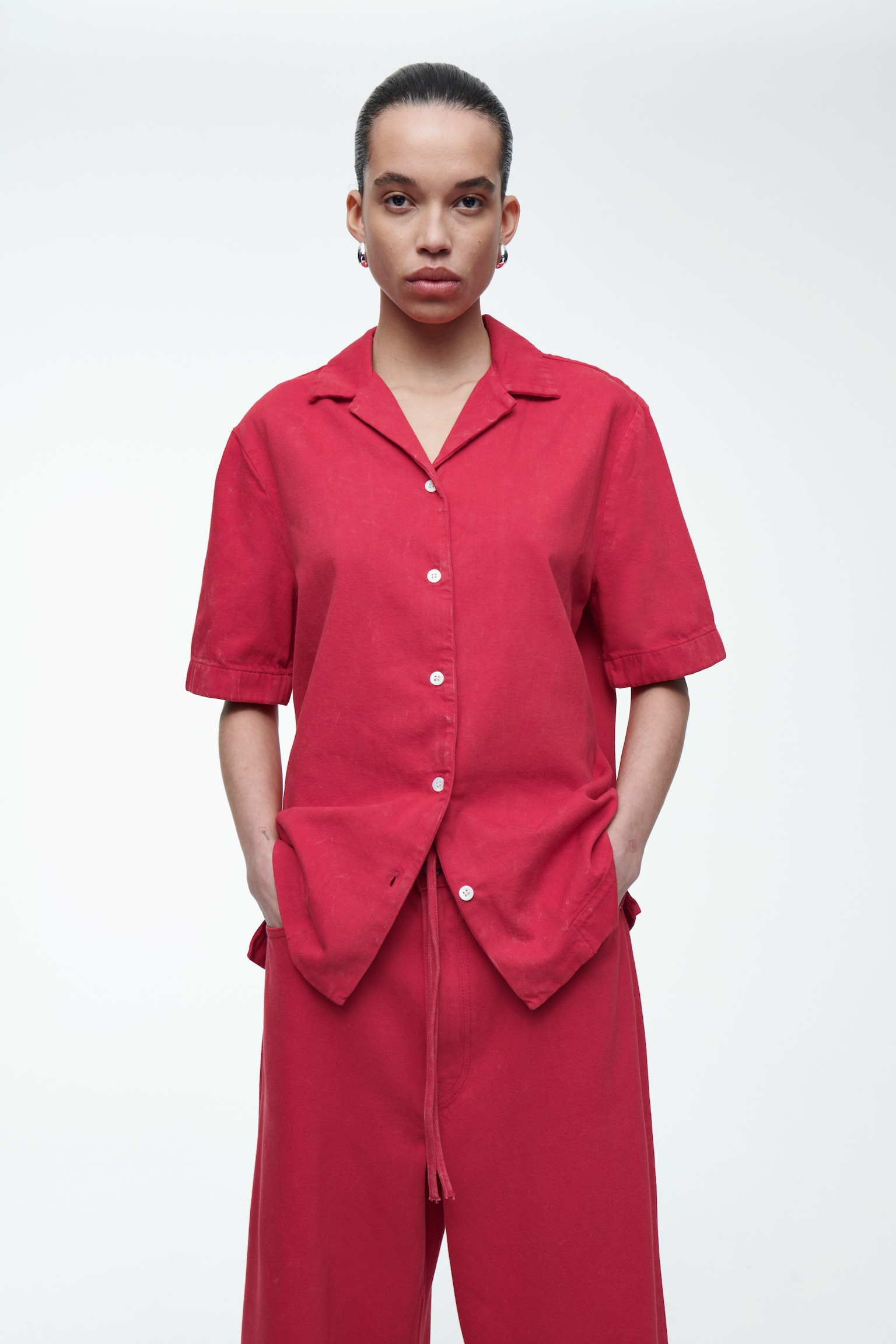 RELAXED FADED RESORT SHIRT - RED - 1