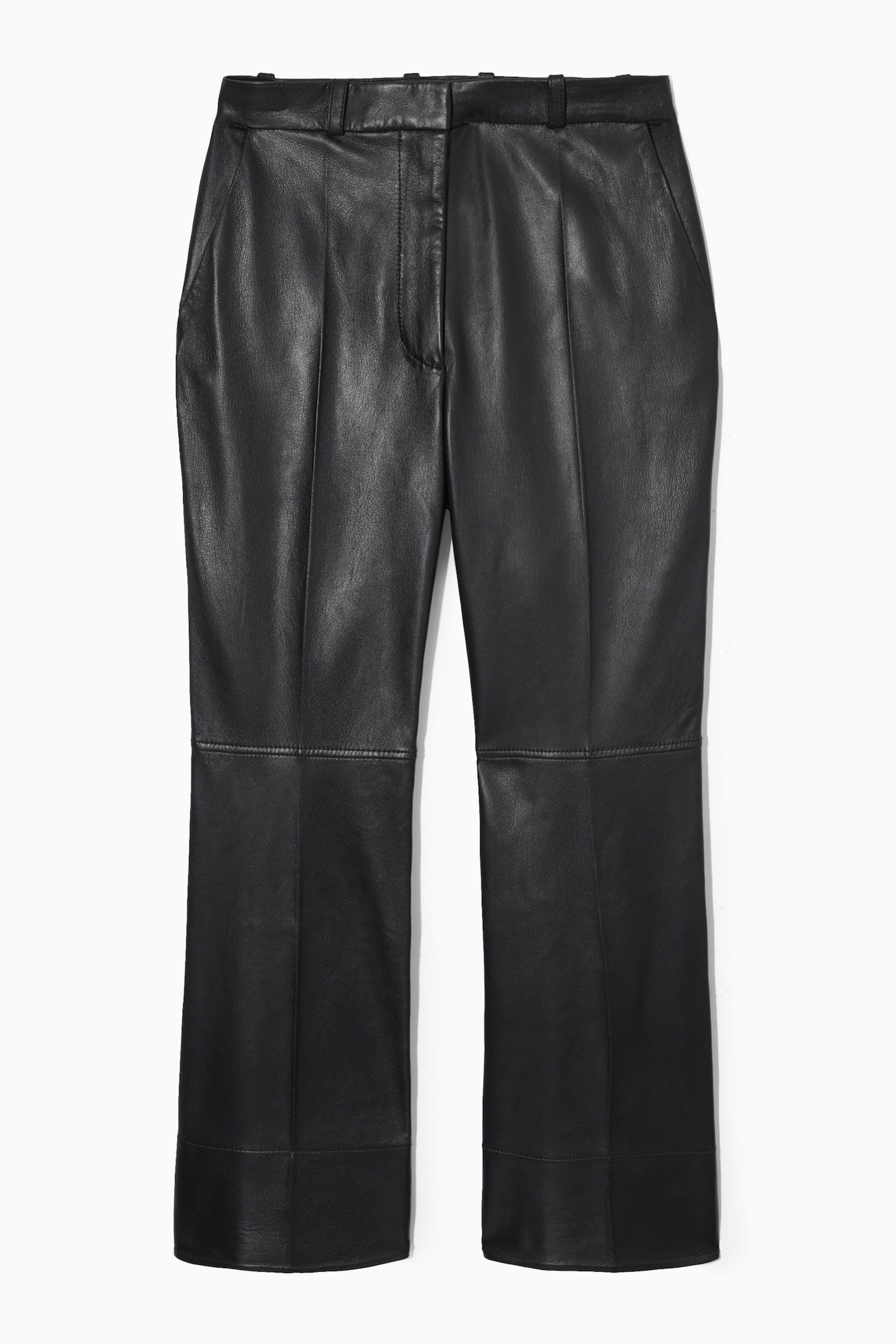 SLIM TAILORED FLARED LEATHER TROUSERS - BLACK - 1