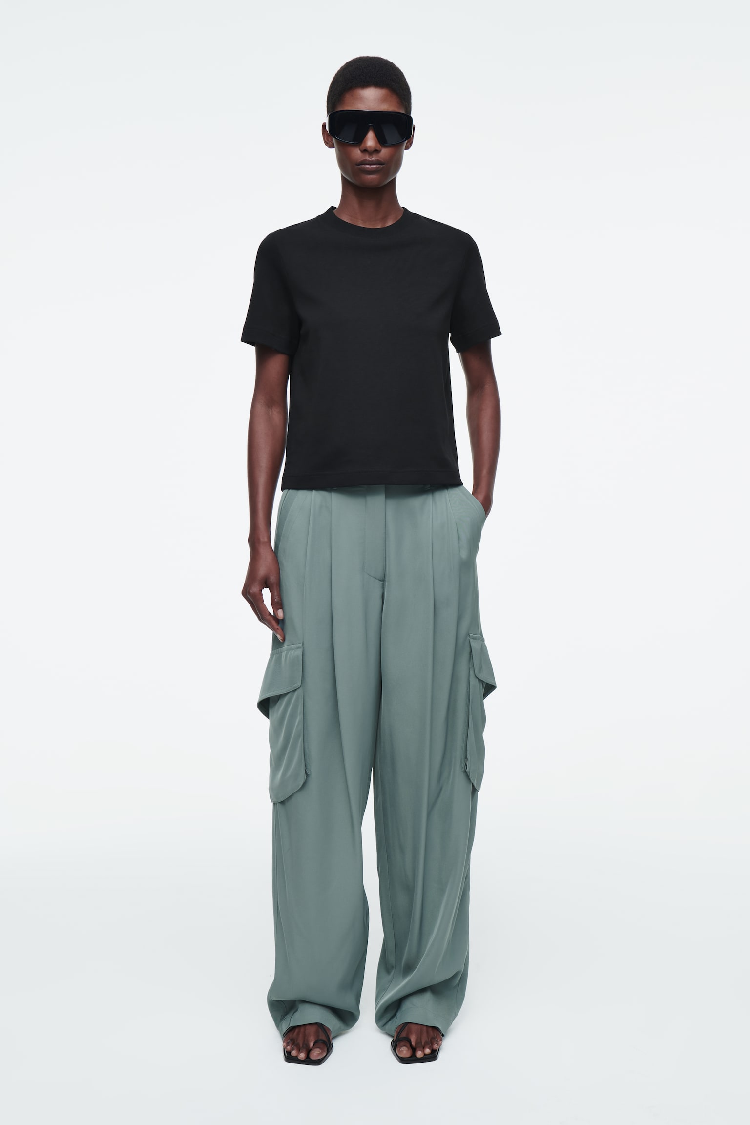 PAPERBAG UTILITY TROUSERS - TEAL/BLACK - 1