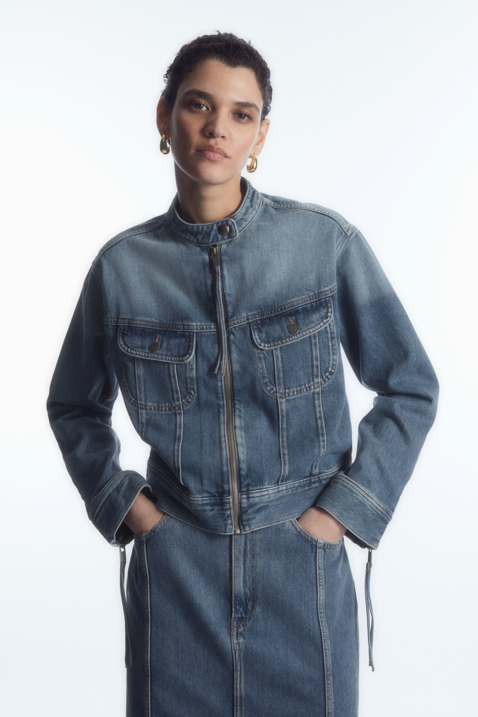 DENIM MOTO JACKET - FADED BLUE - 1