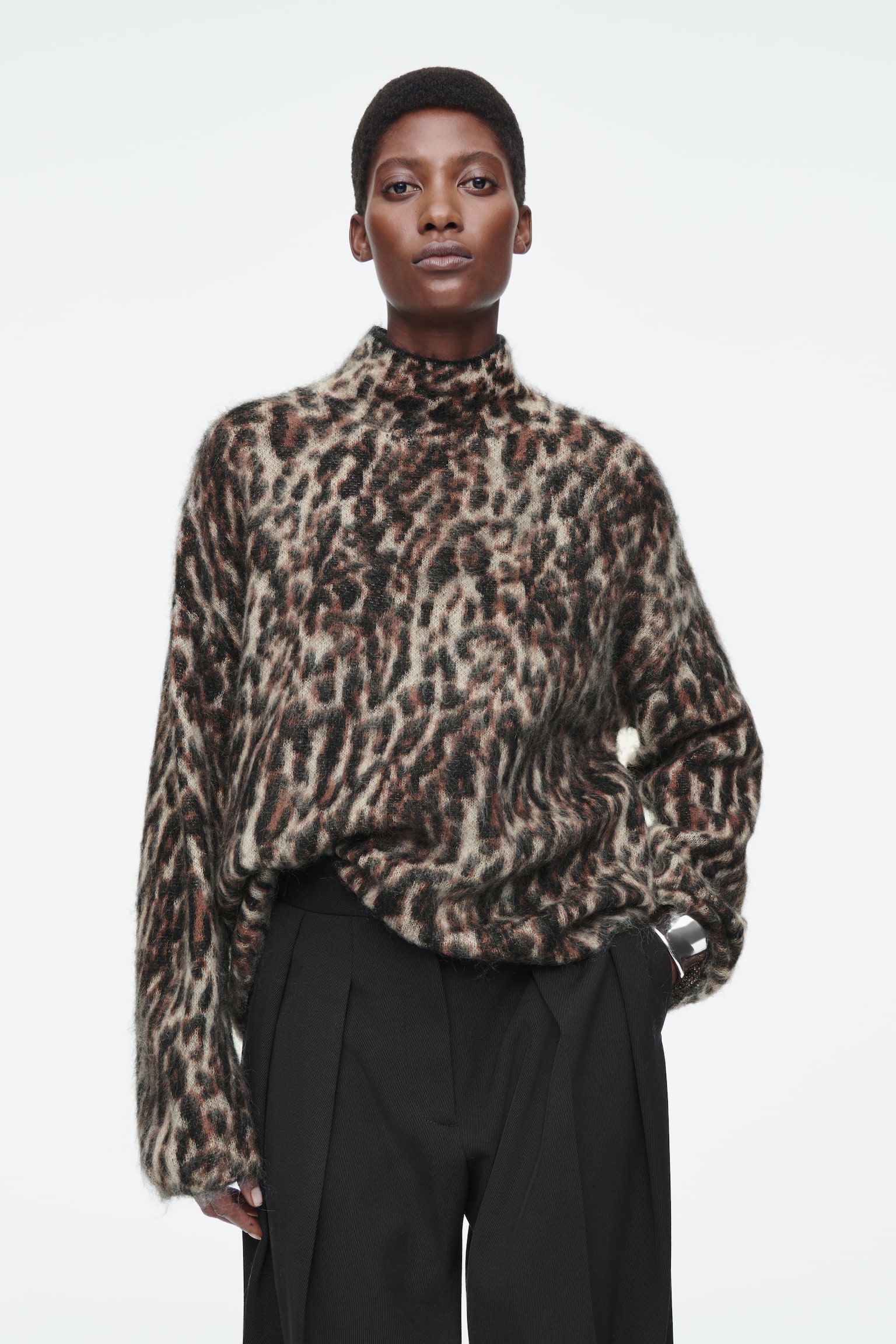 H&M LEOPARD-JACQUARD MOHAIR-BLEND JUMPER