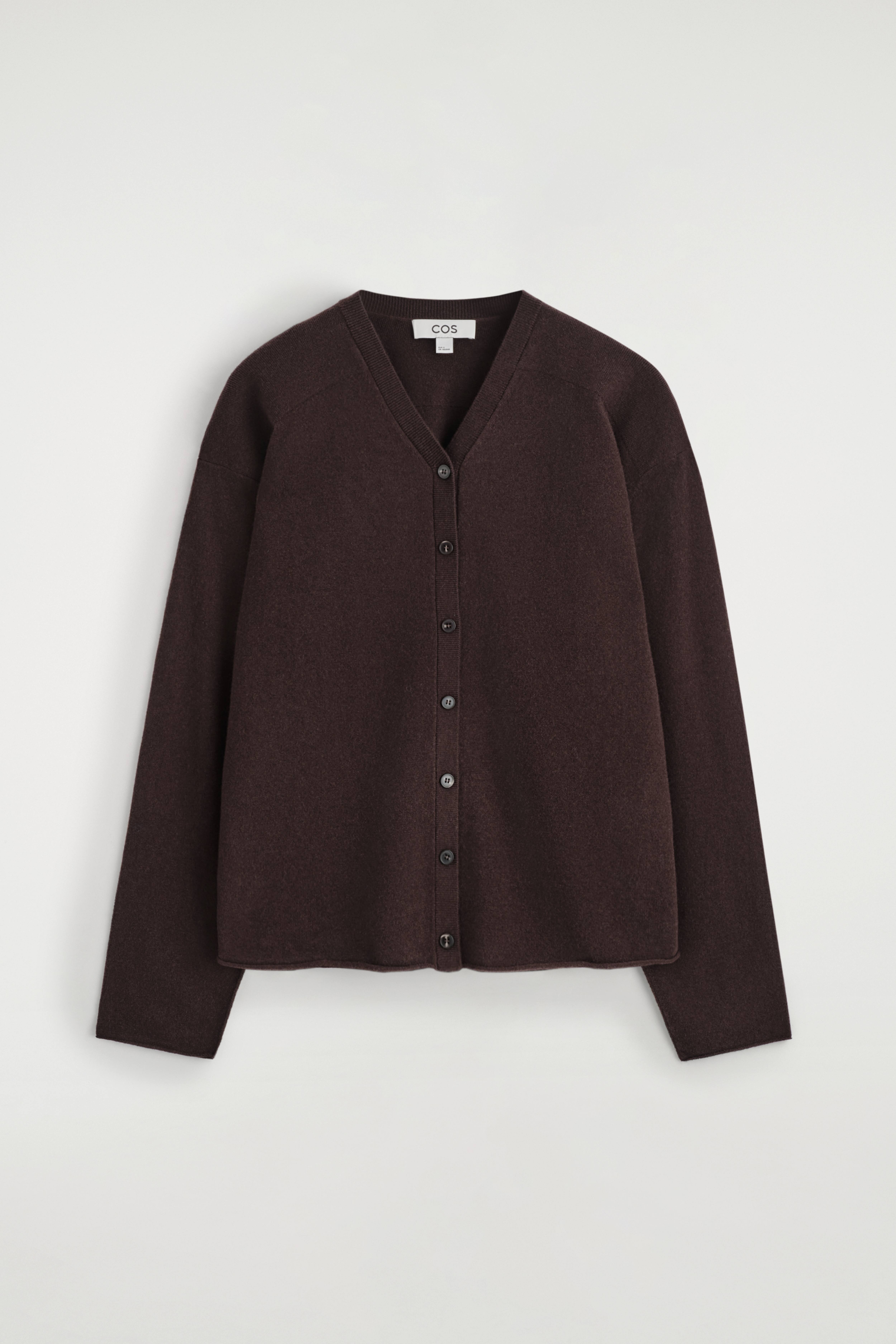 CARDIGAN COL EN V EN LAINE MÉRINOS - BRUN FONCÉ/BEIGE CHINÉ/ROUGE