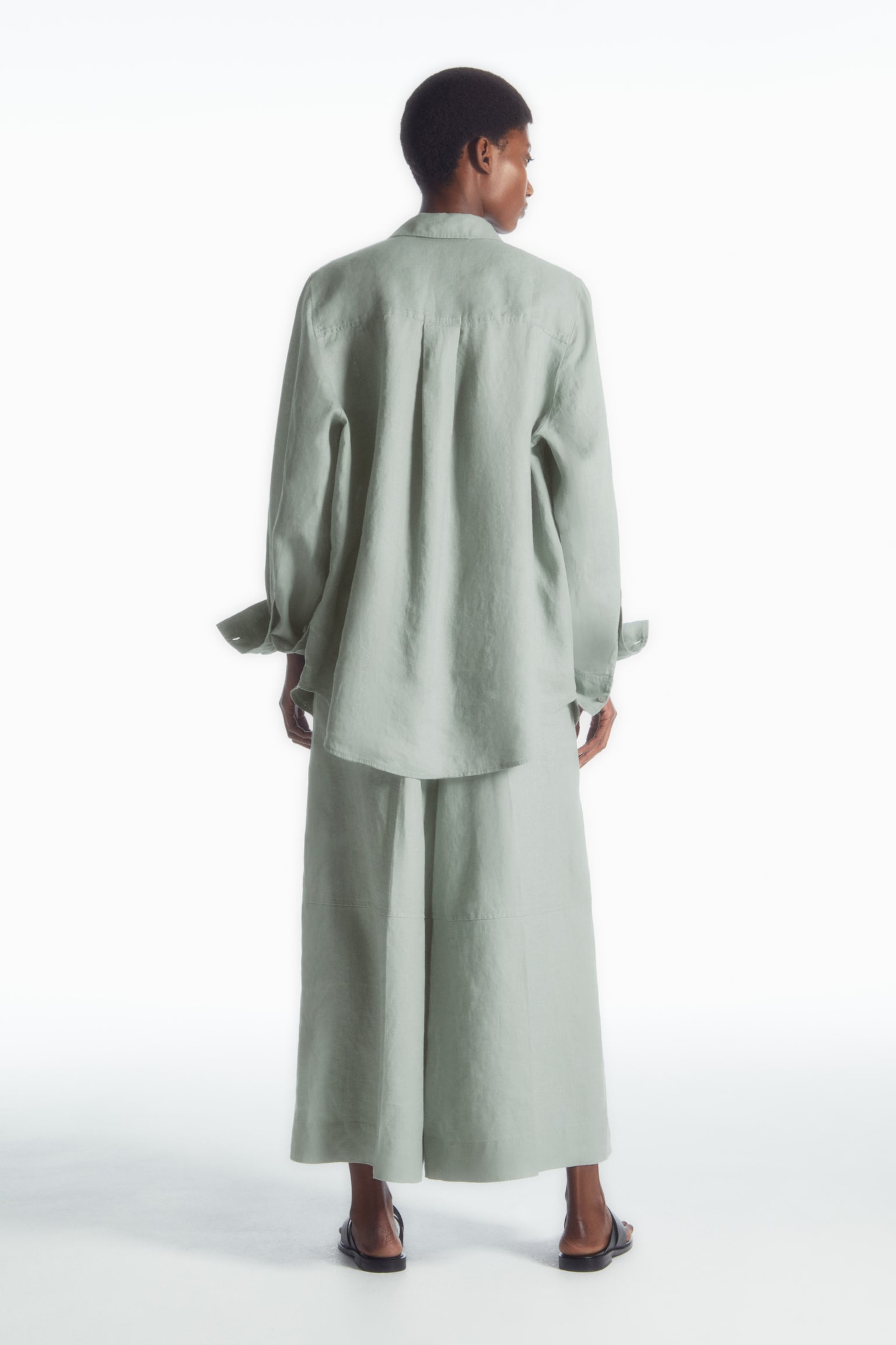 OVERSIZED LINEN SHIRT - GREEN/WHITE - 3