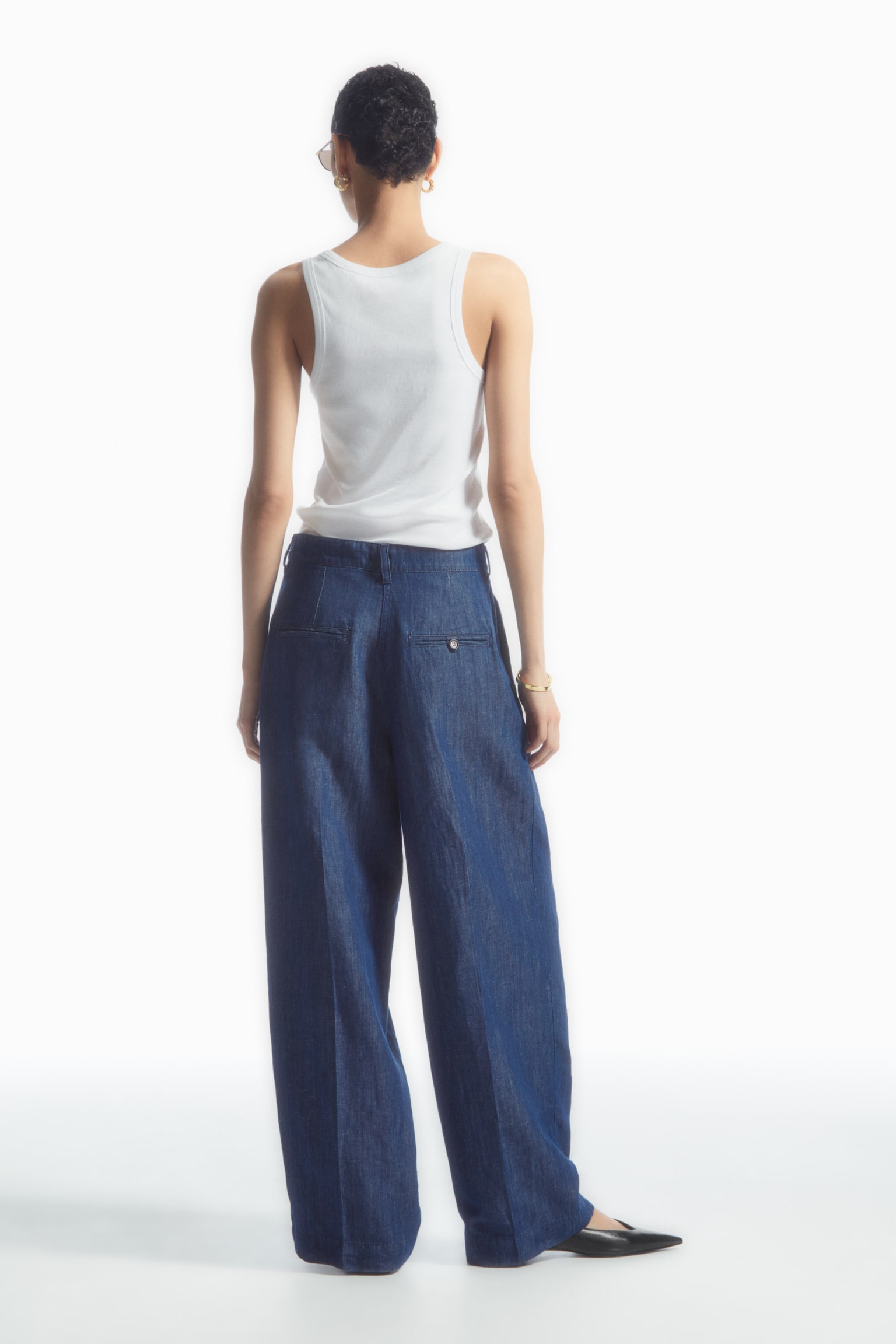 WIDE-LEG TAILORED DENIM TROUSERS - BLUE - 6