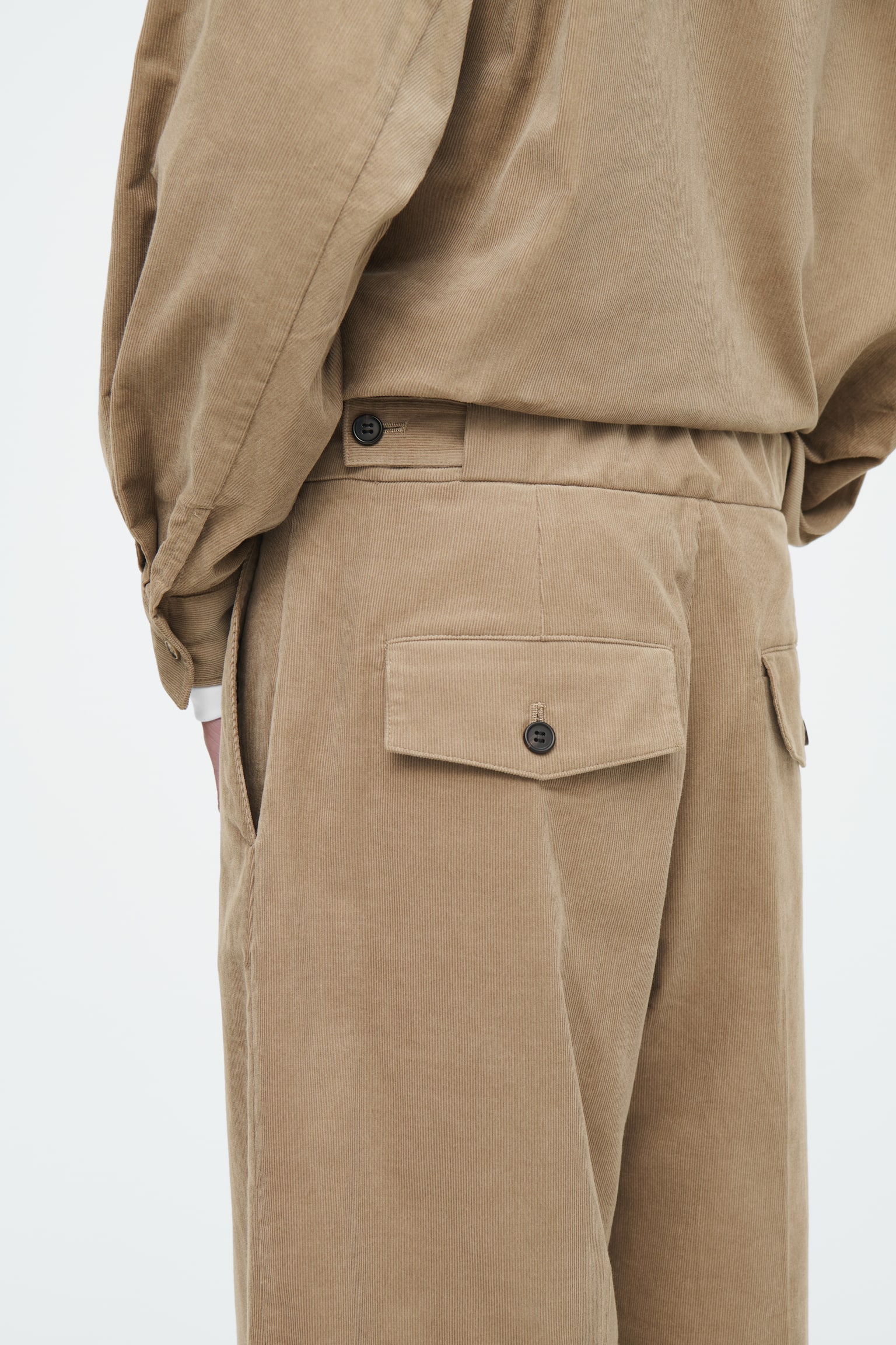 CROPPED CORDUROY TROUSERS - BEIGE/BLACK - 3