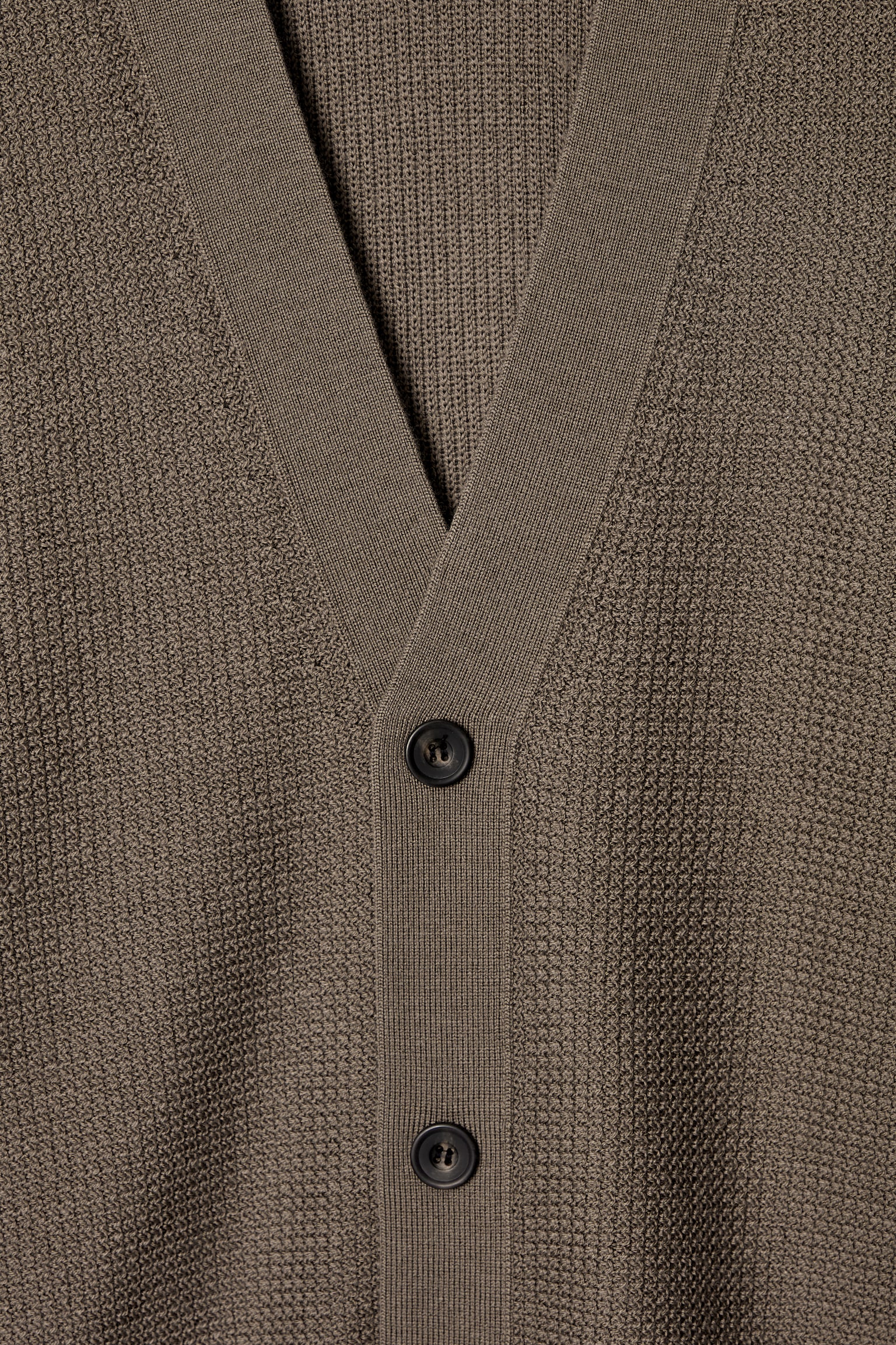 TEXTURED MERINO WOOL CARDIGAN - MOLE/BLACK - 2