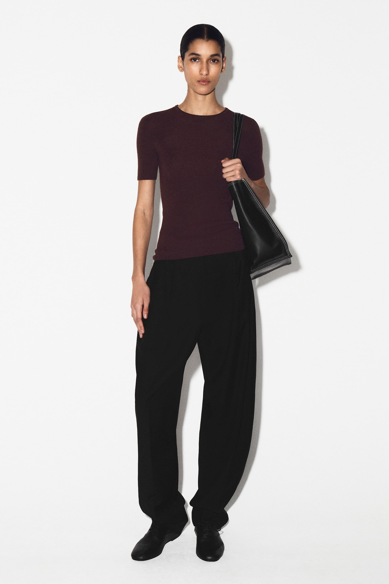 SEAMLESS MERINO WOOL T-SHIRT - BURGUNDY MÉLANGE/BEIGE MÉLANGE/CHARCOAL MÉLANGE - 6