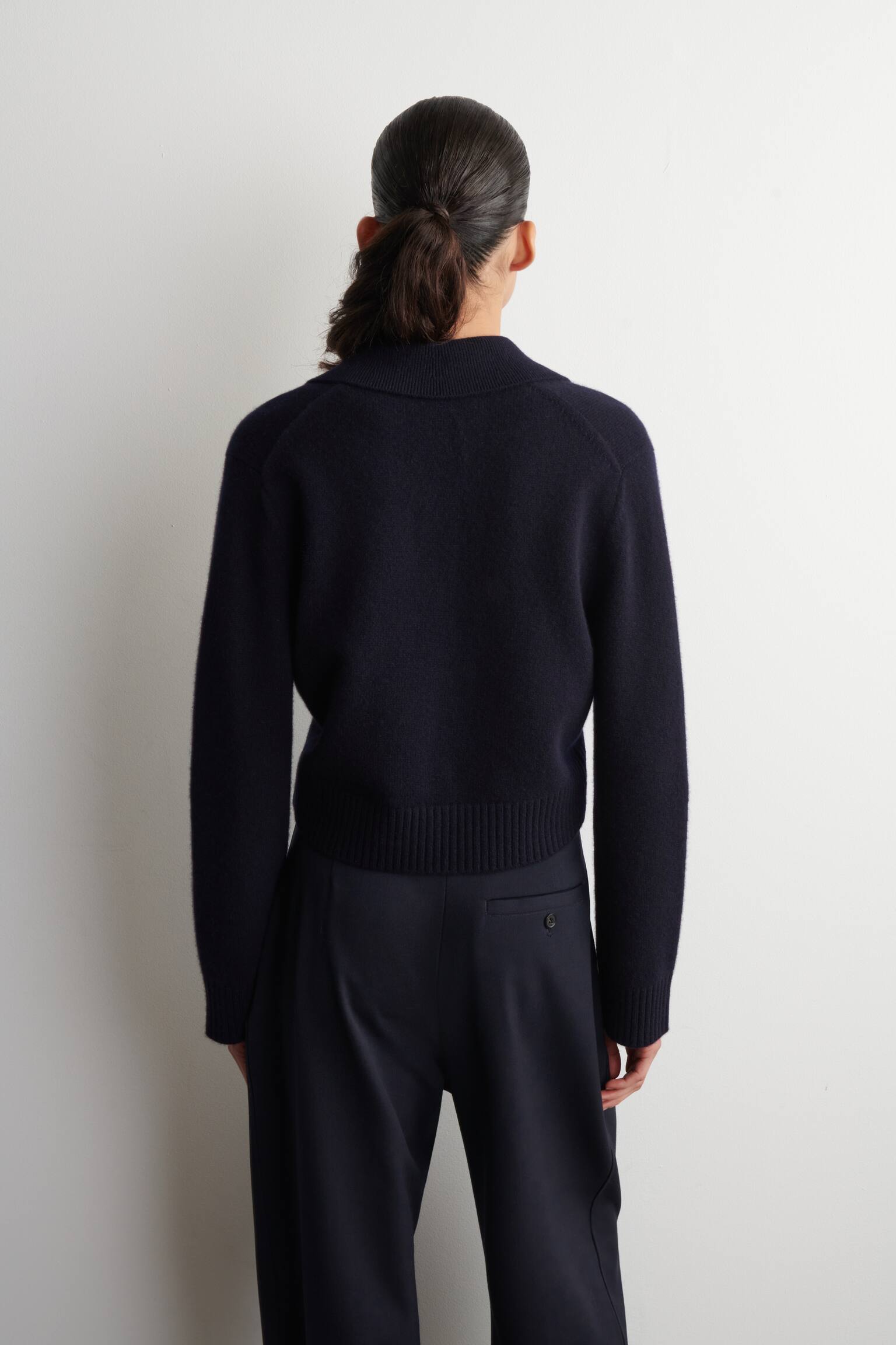 CARDIGAN IN LANA MERINO CON COLLETTO - BLU NAVY/GRIGIO MÉLANGE - 4