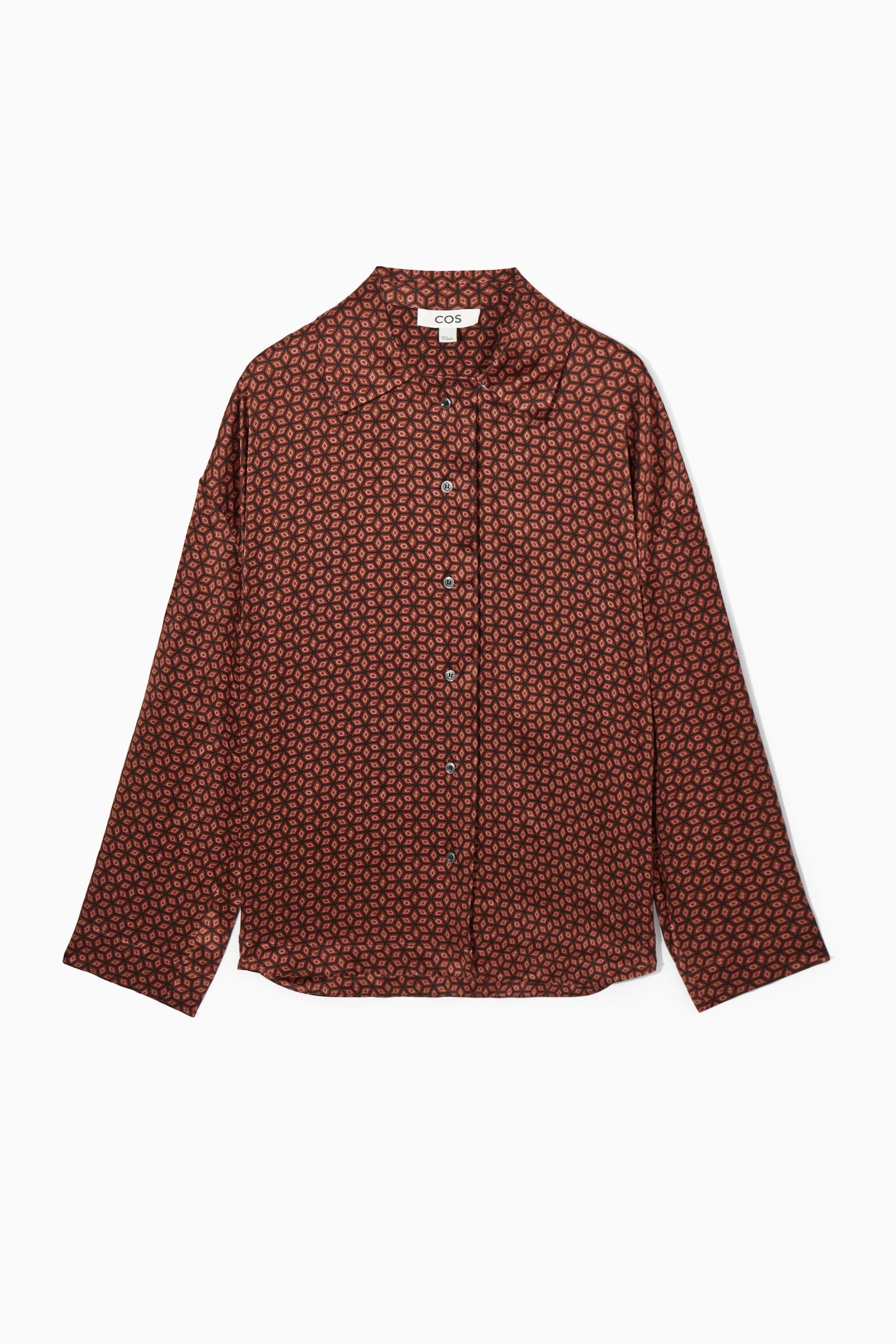 PRINTED PURE SILK PYJAMA SHIRT - RUST / PRINTED - 1