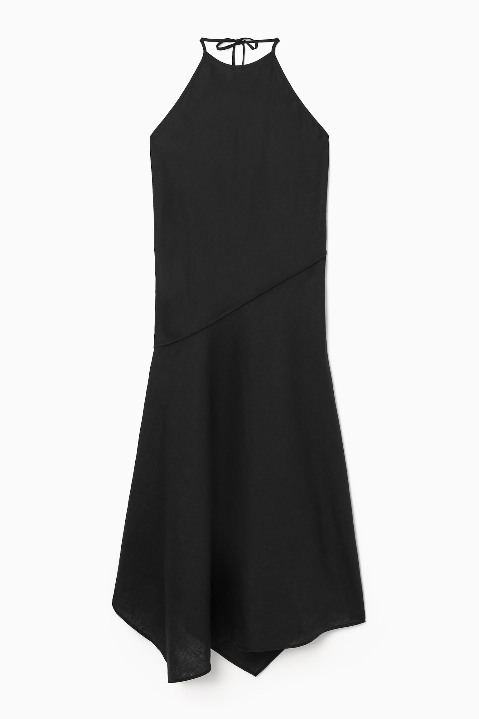 ASYMMETRIC HALTERNECK LINEN DRESS - BLACK - 2