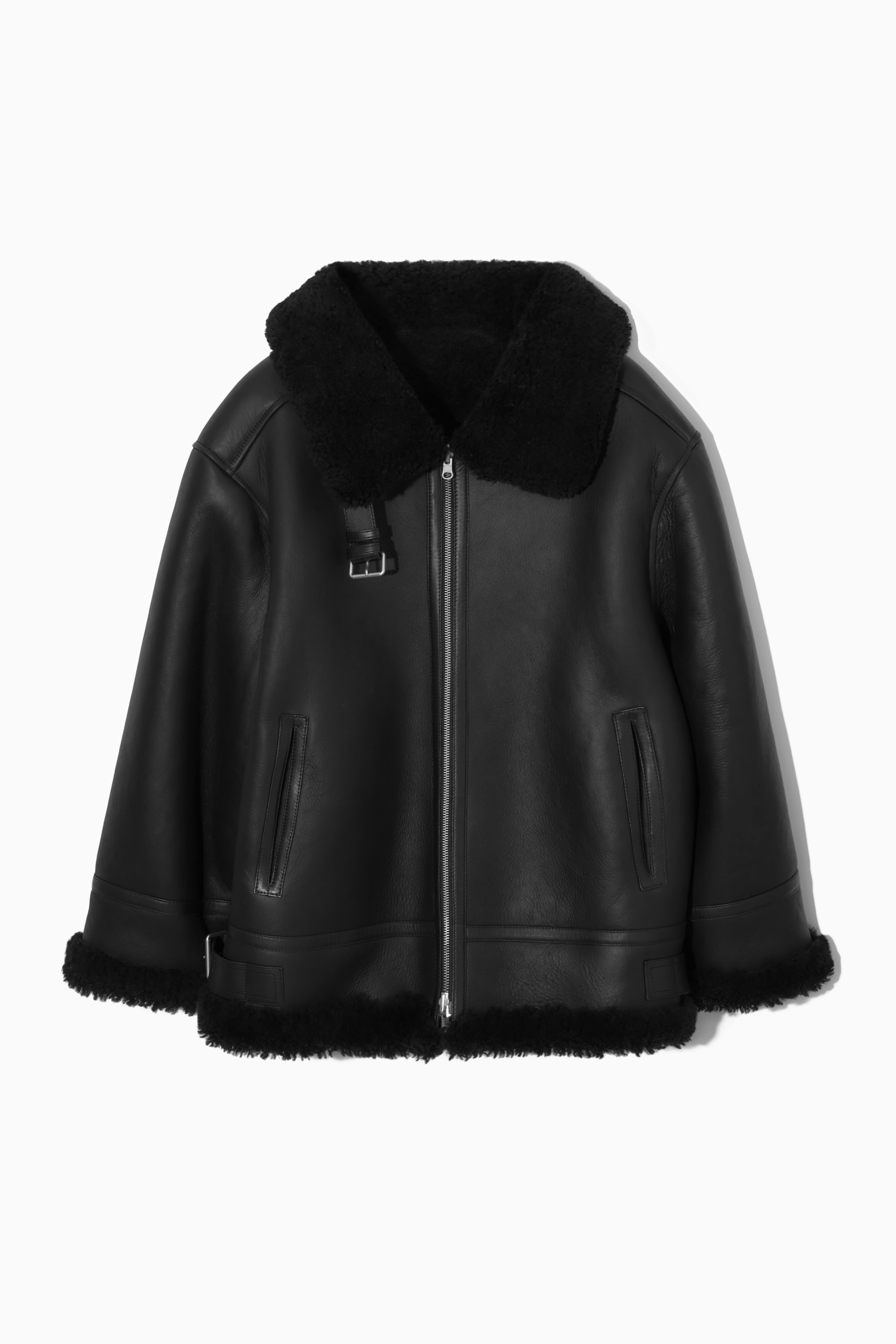 H&M shops Shearling Moto Jacket Black 8