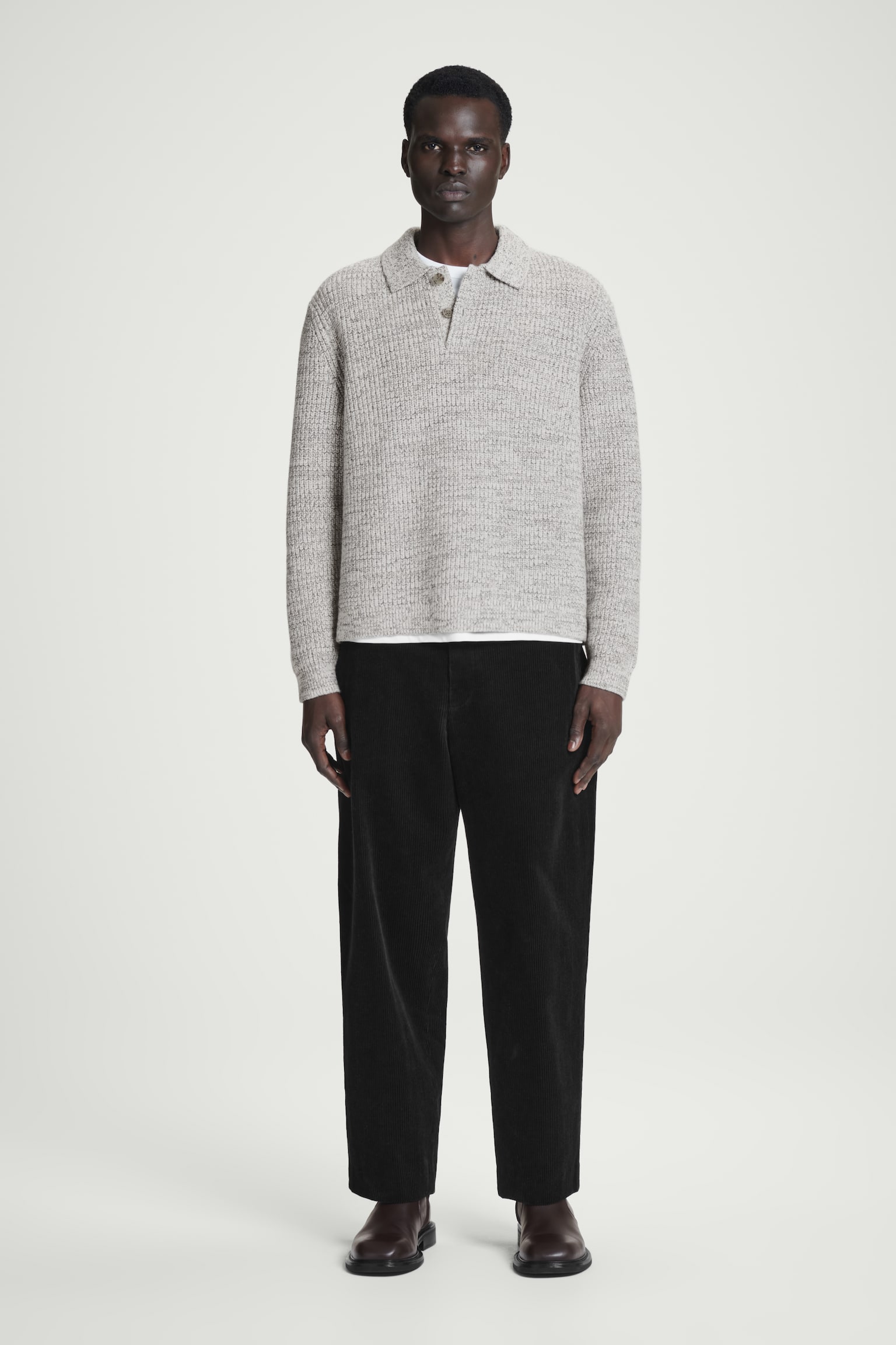 TWISTED-YARN WOOL POLO JUMPER - GREY MÉLANGE/NAVY MÉLANGE - 7