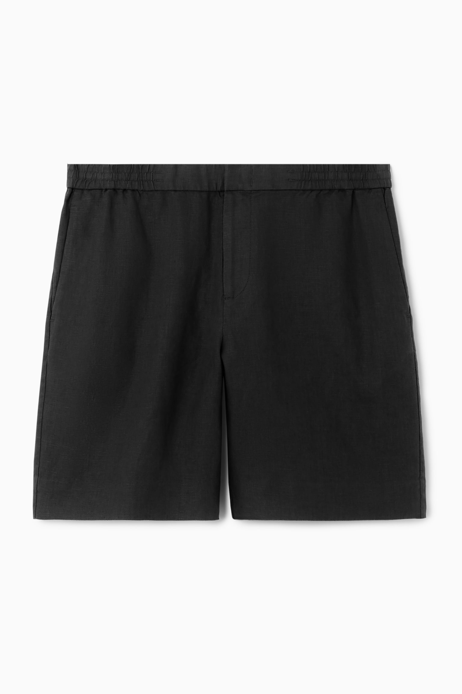 ELASTICATED LINEN SHORTS - BLACK/RUST RED - 2