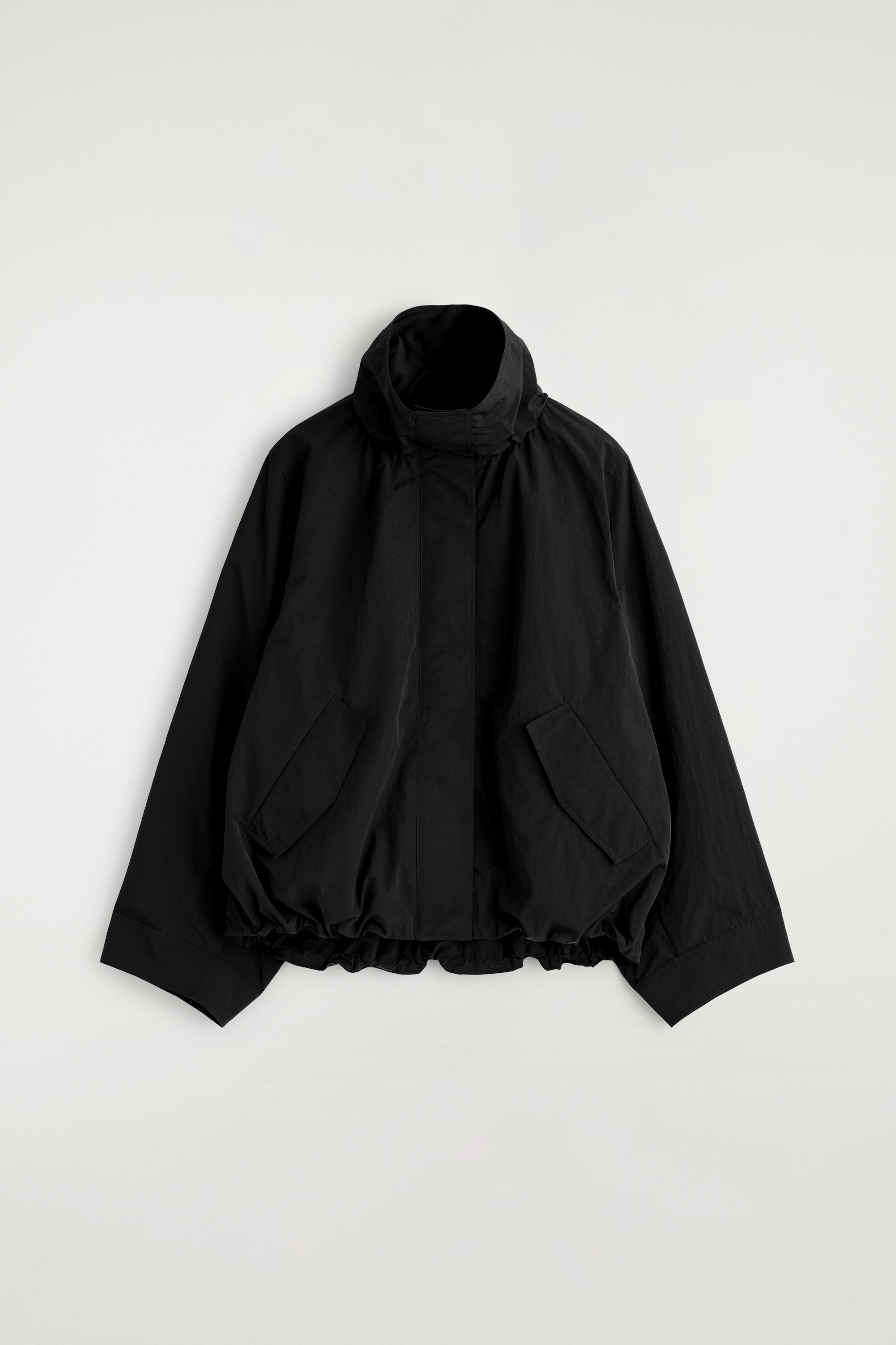 NYLON FUNNEL-NECK JACKET - BLACK/BEIGE/CREAM