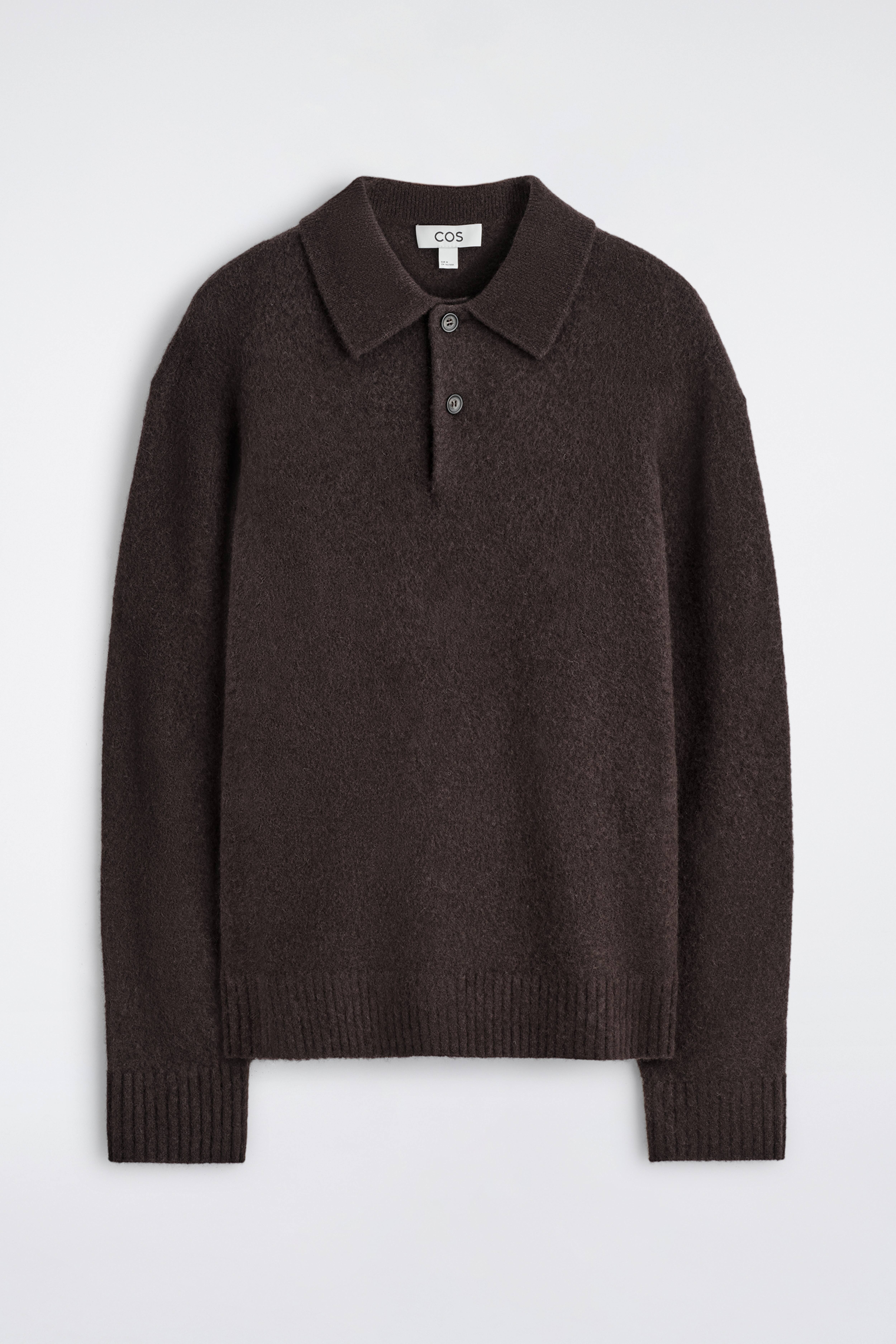 POLOSHIRT AUS GEBÜRSTETER WOLLE - DUNKELBRAUN/EISBLAU