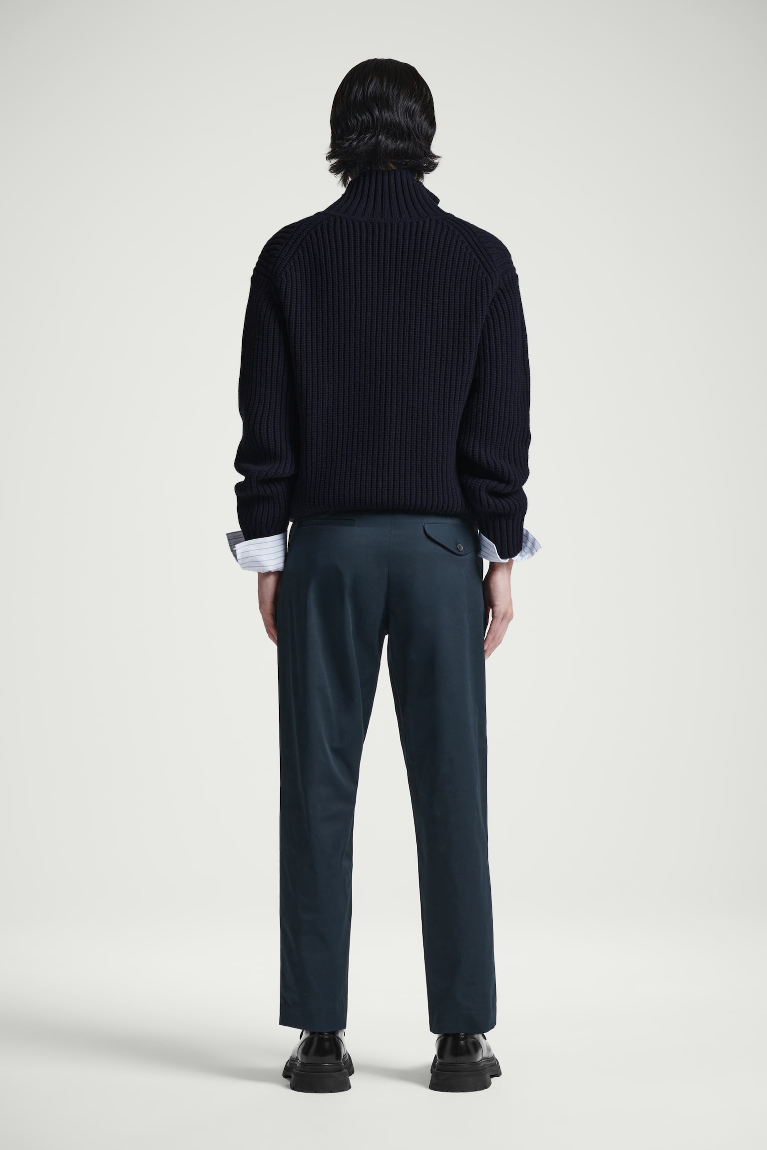 RELAXED PLEATED COTTON TAPERED TROUSERS - NAVY/BLACK/BEIGE - 7