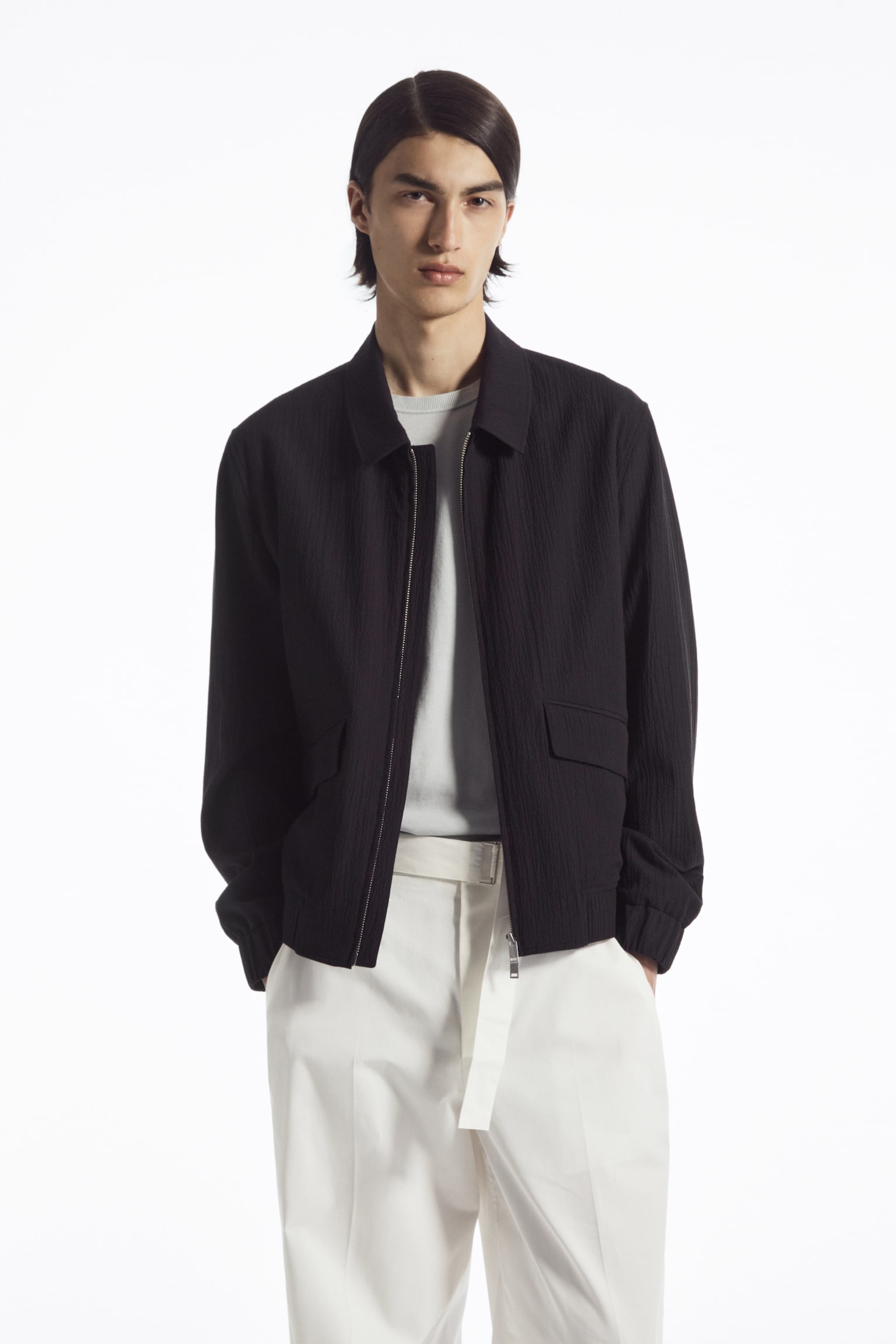 SEERSUCKER BLOUSON JACKET - DARK NAVY - 1