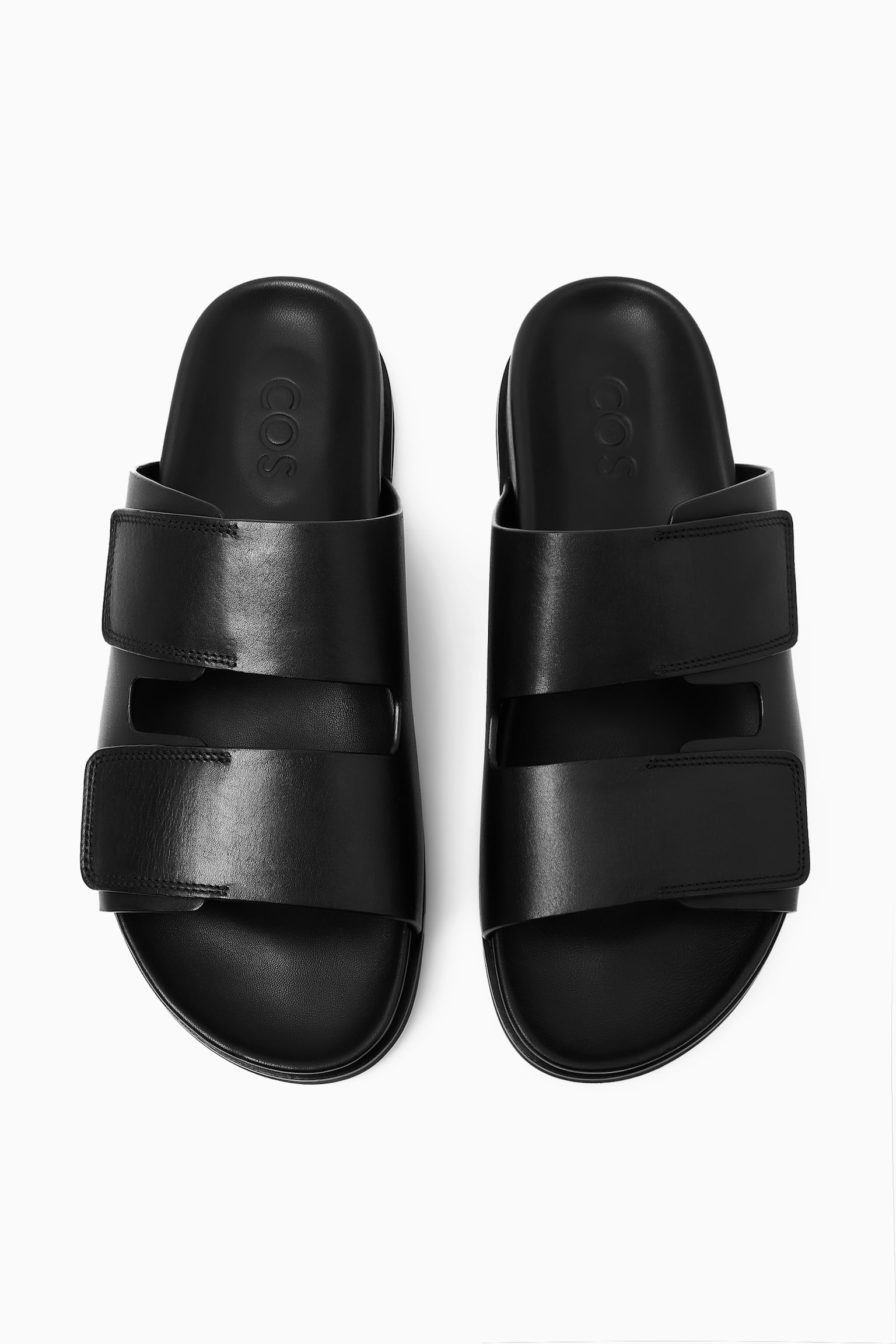 WIDE-STRAP LEATHER SLIDES - BLACK - 6