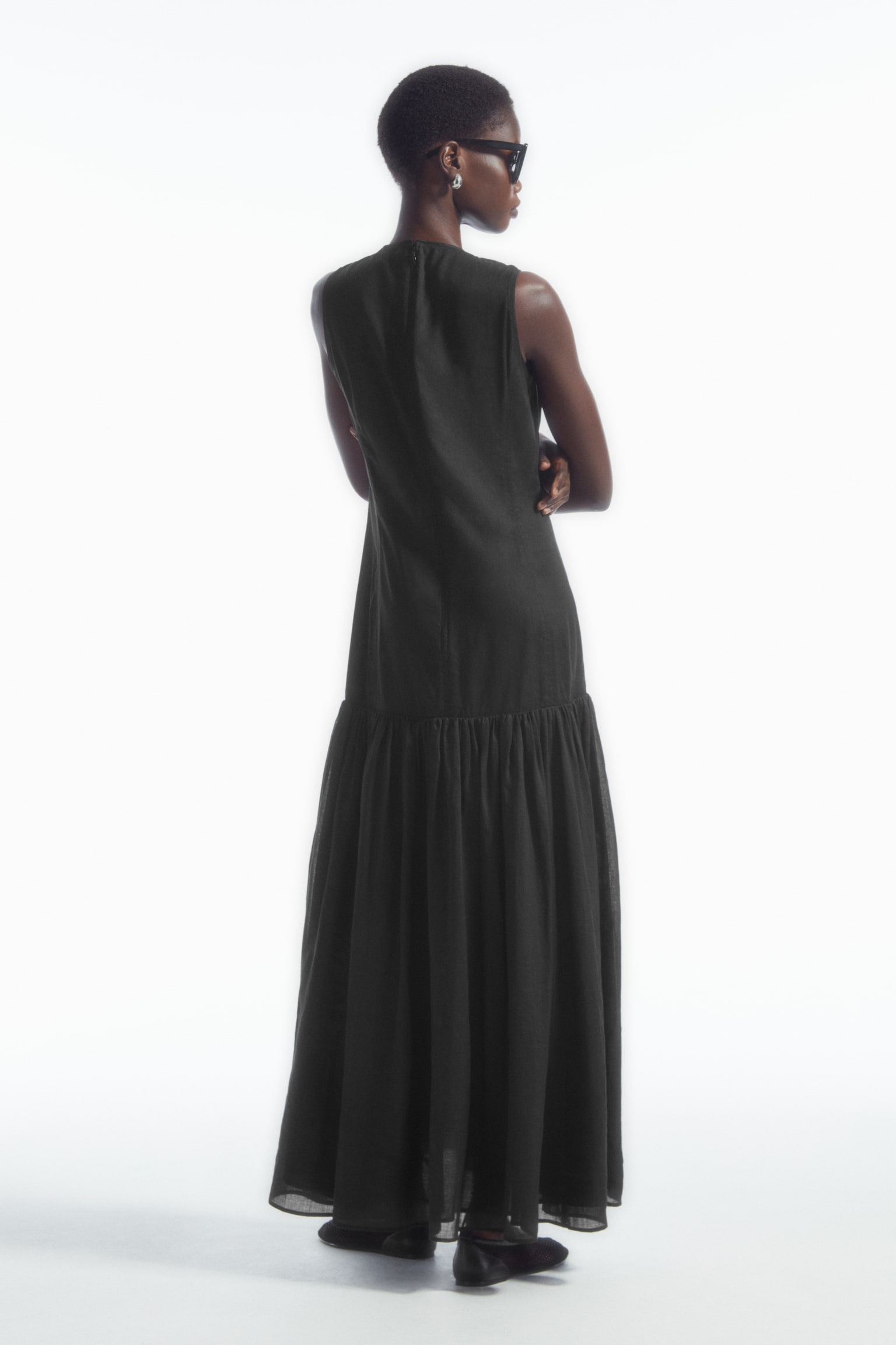 DROPPED-WAIST MAXI DRESS - BLACK - 5