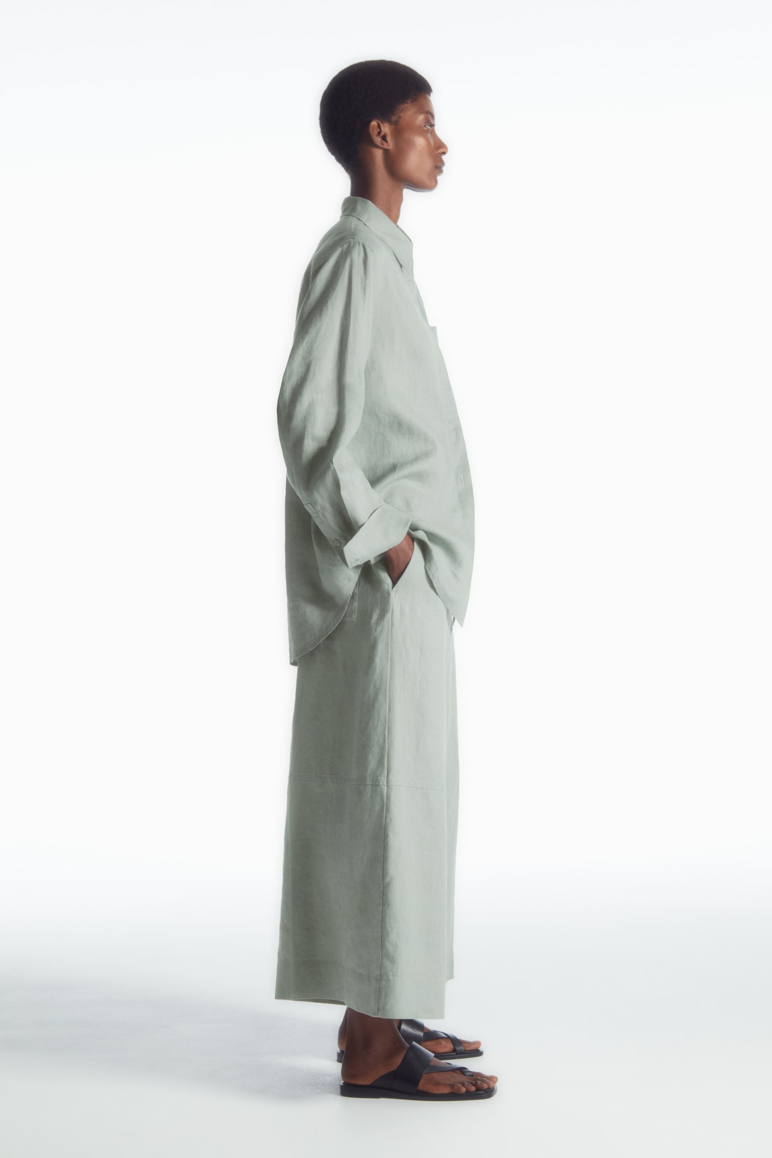 OVERSIZED LINEN SHIRT - GREEN/WHITE - 4