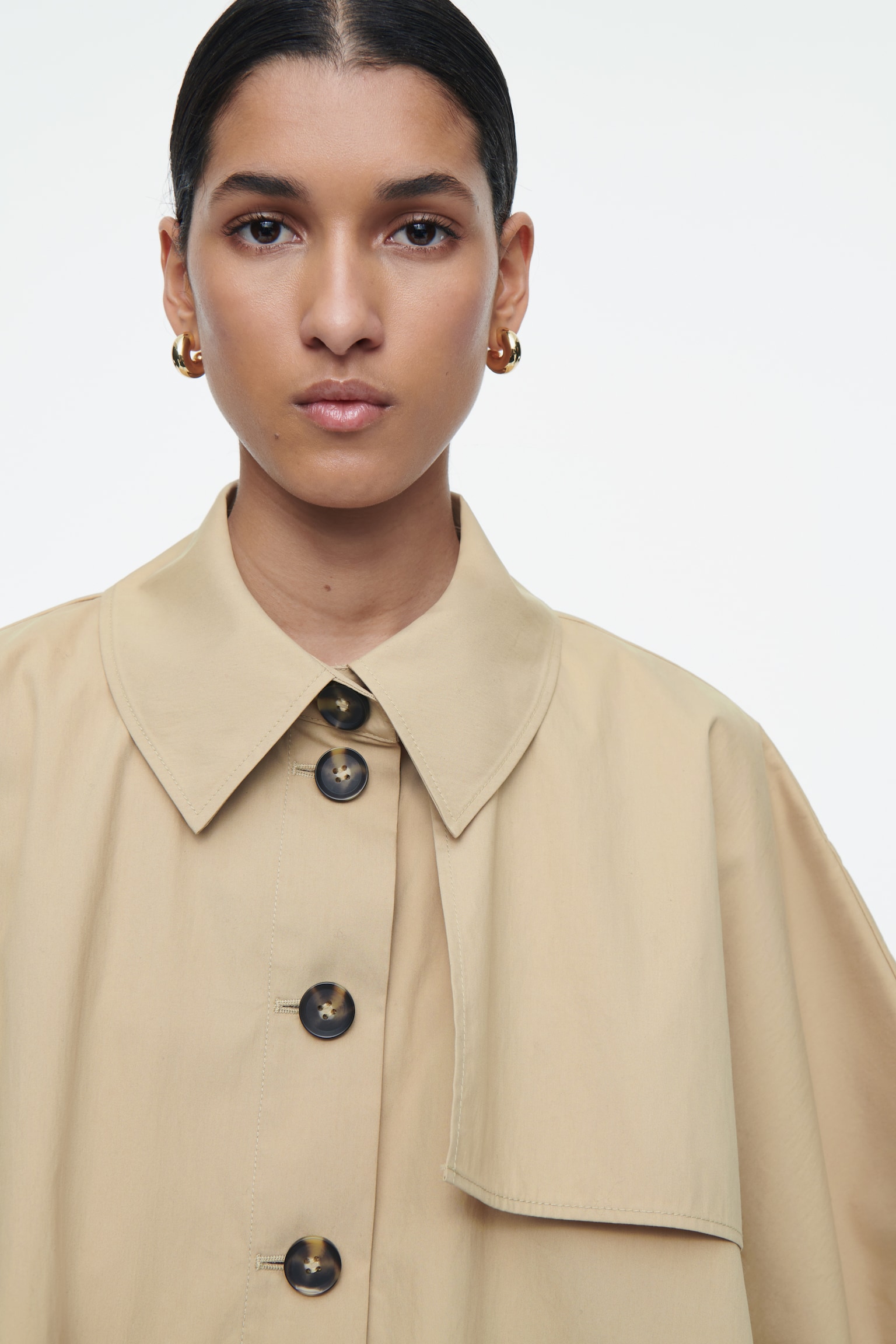 CROPPED TRENCH COAT CAPE - LIGHT BEIGE - 5