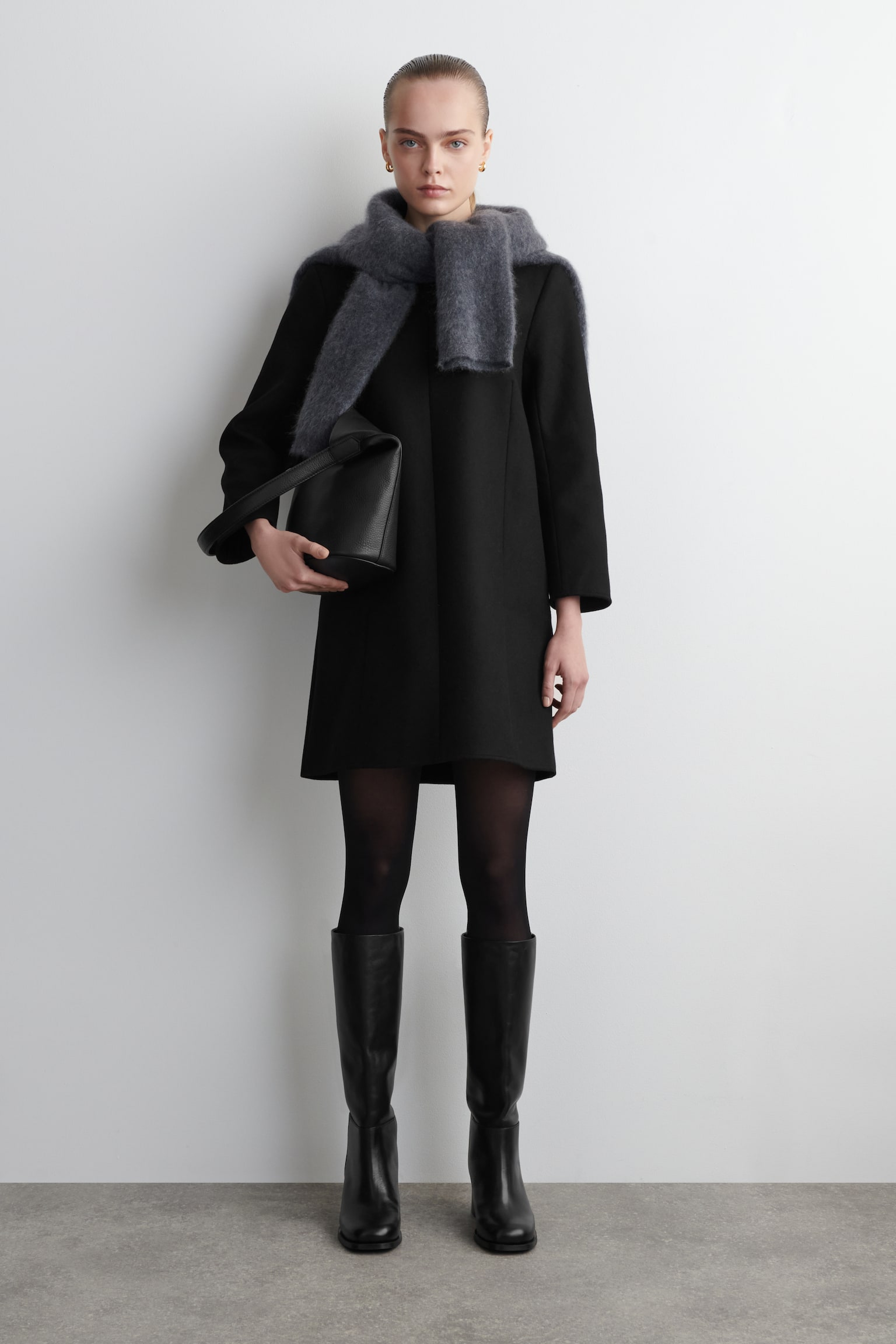 Mini-jurk van wol met lange mouwen - ZWART - 1