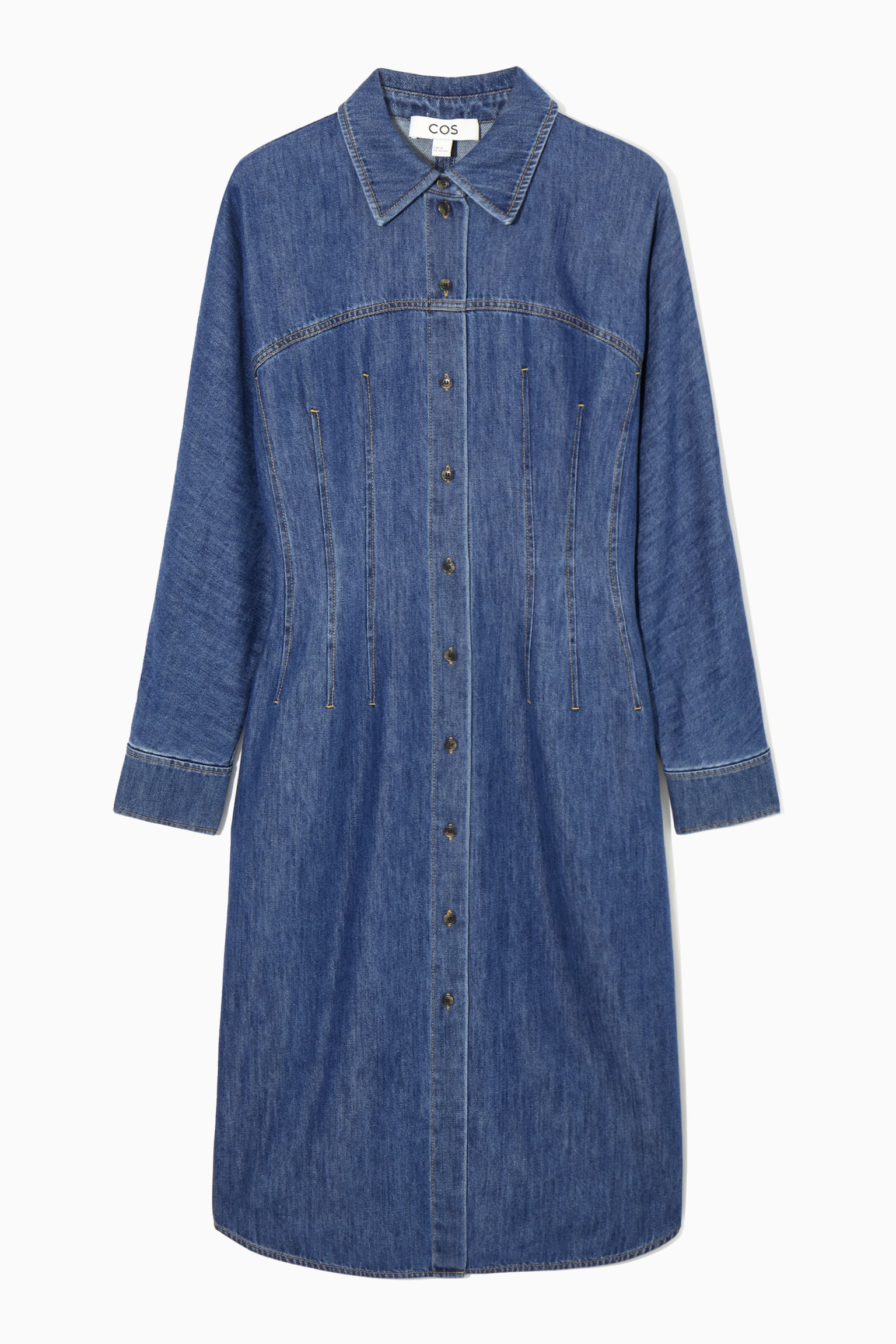 OVERSIZED WAISTED DENIM SHIRT DRESS - BLUE - 1