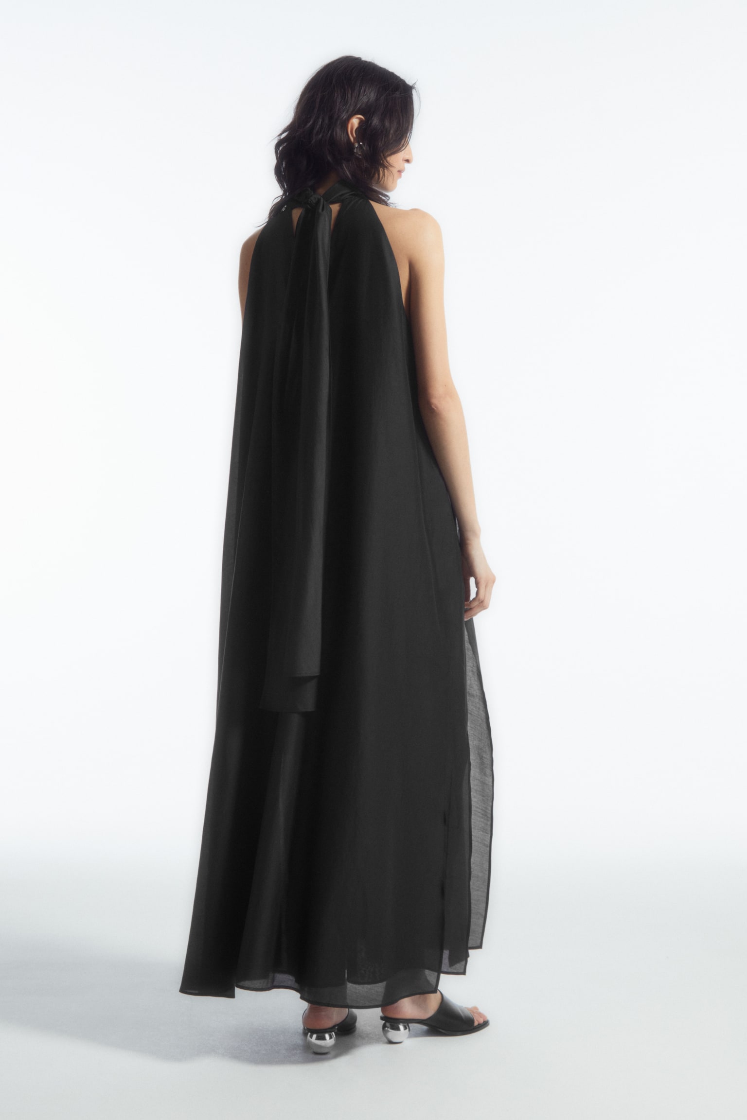 HALTERNECK A-LINE MAXI DRESS - BLACK/OCHRE - 5