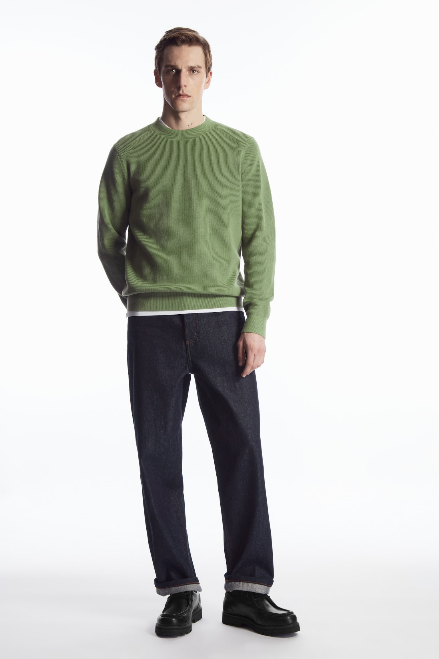 REGULAR RIBBED-KNIT COTTON JUMPER - KHAKI GREEN/BLACK/BEIGE/BRIGHT GREEN/NAVY - 6