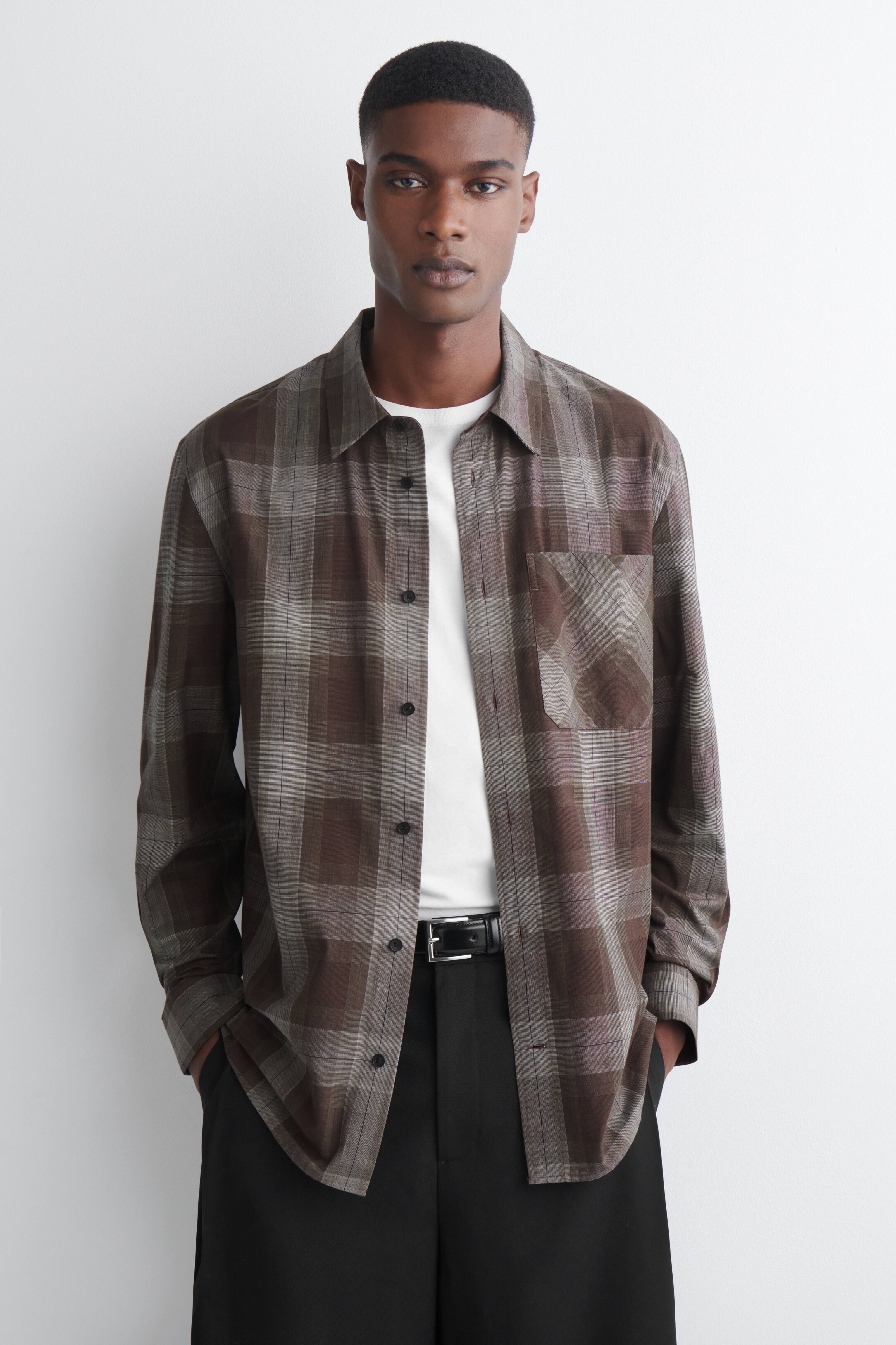 CAMICIA A QUADRI IN COTONE SPAZZOLATO - MARRONE / QUADRI
