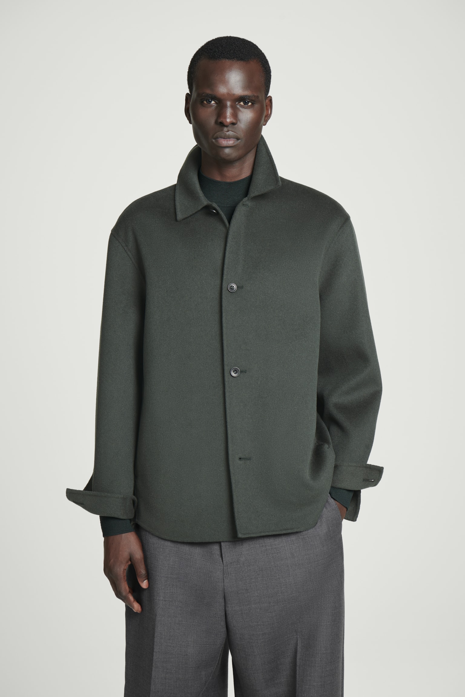 DOUBLE-FACED WOOL OVERSHIRT - DARK GREEN/BLACK