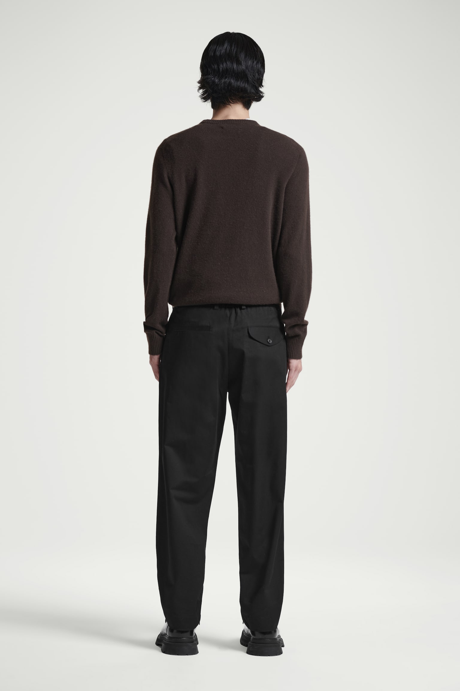 RELAXED PLEATED COTTON TAPERED TROUSERS - BLACK/NAVY/BEIGE - 5