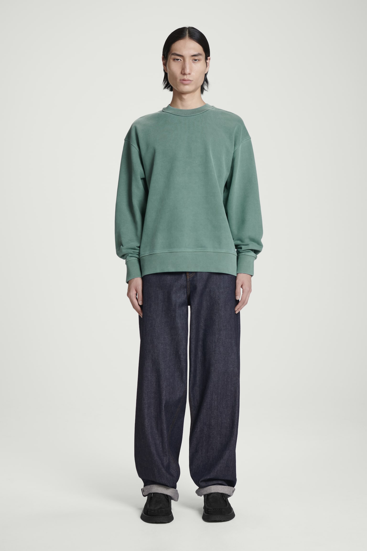 RELAXED WASHED-COTTON SWEATSHIRT - GREEN/WASHED BLACK - 5