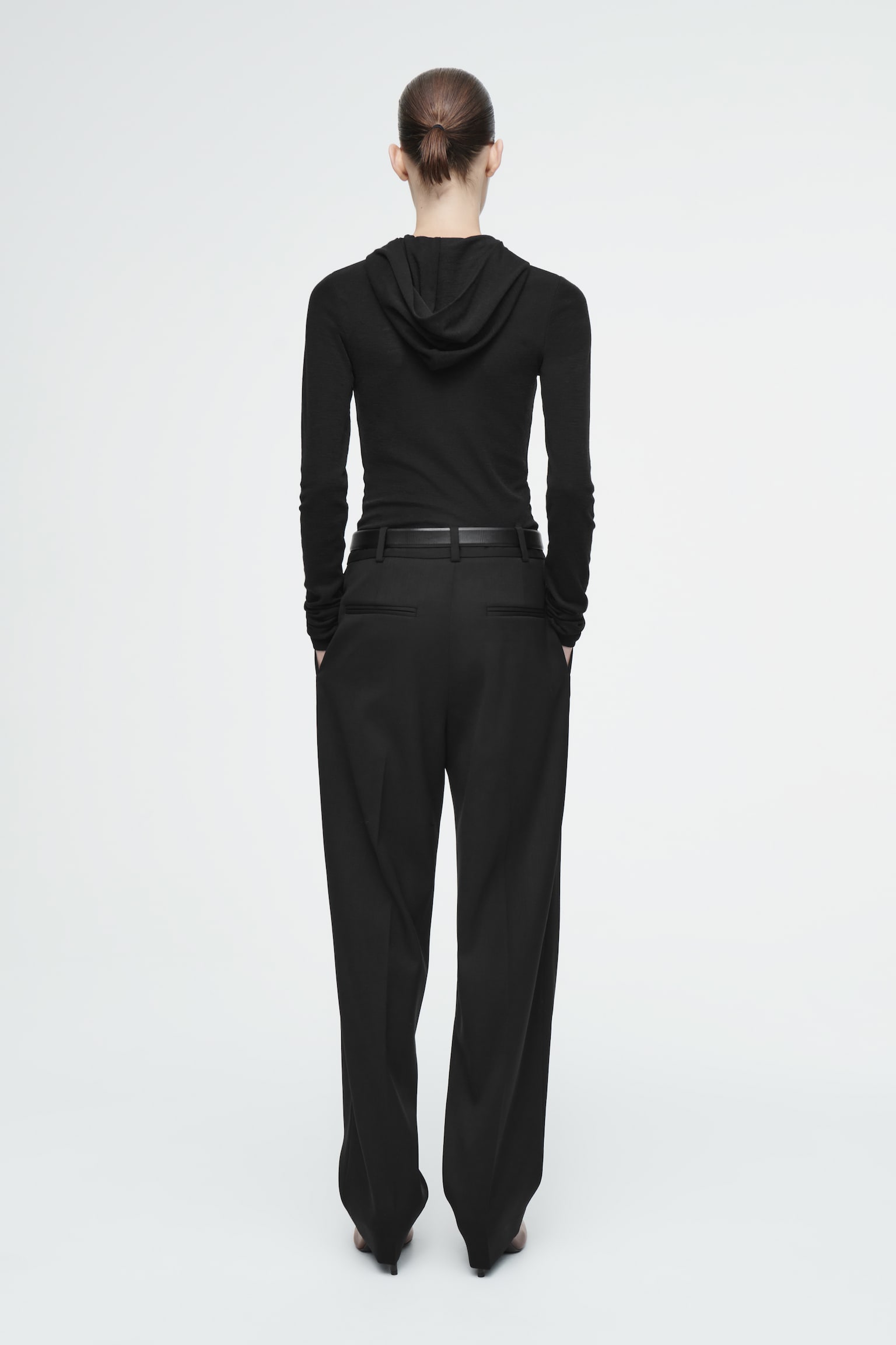 SLIM TAILORED WOOL-BLEND TROUSERS - BLACK - 3