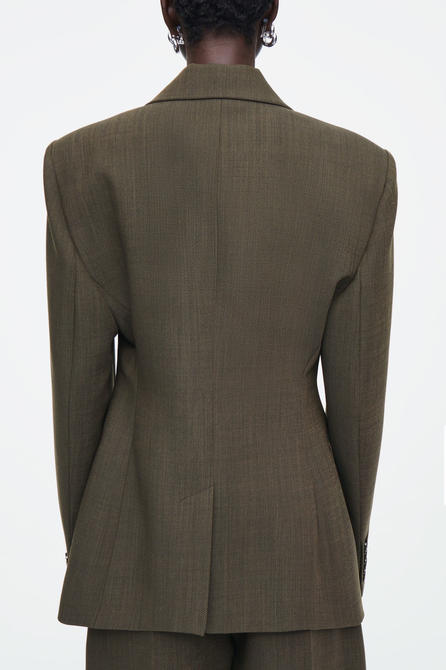 SLIM WAISTED DOUBLE-BREASTED WOOL BLAZER - DARK KHAKI - 3