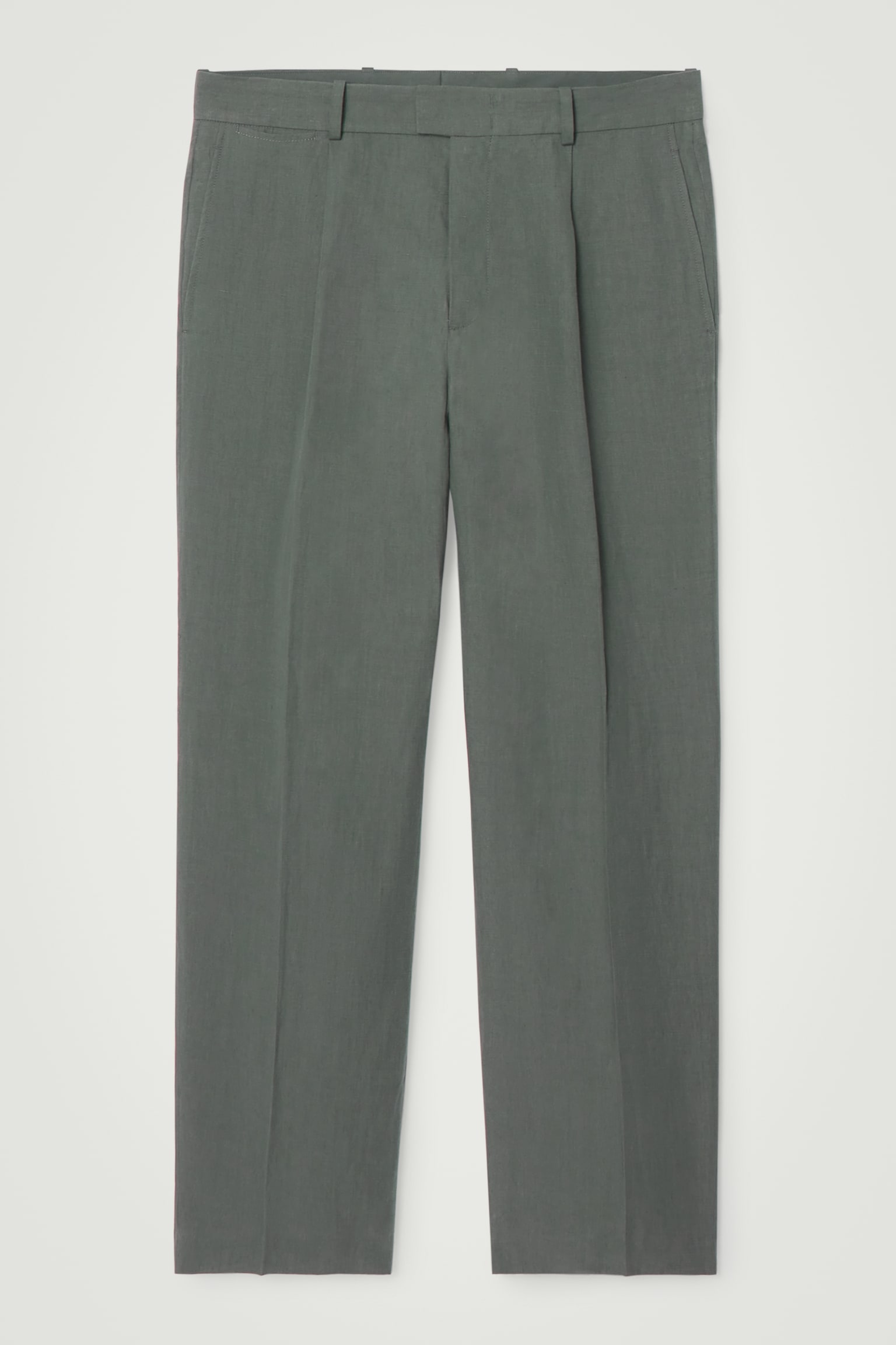 RELAXED PLEATED LINEN STRAIGHT-LEG TROUSERS - GREEN/BLACK/LIGHT BEIGE - 2