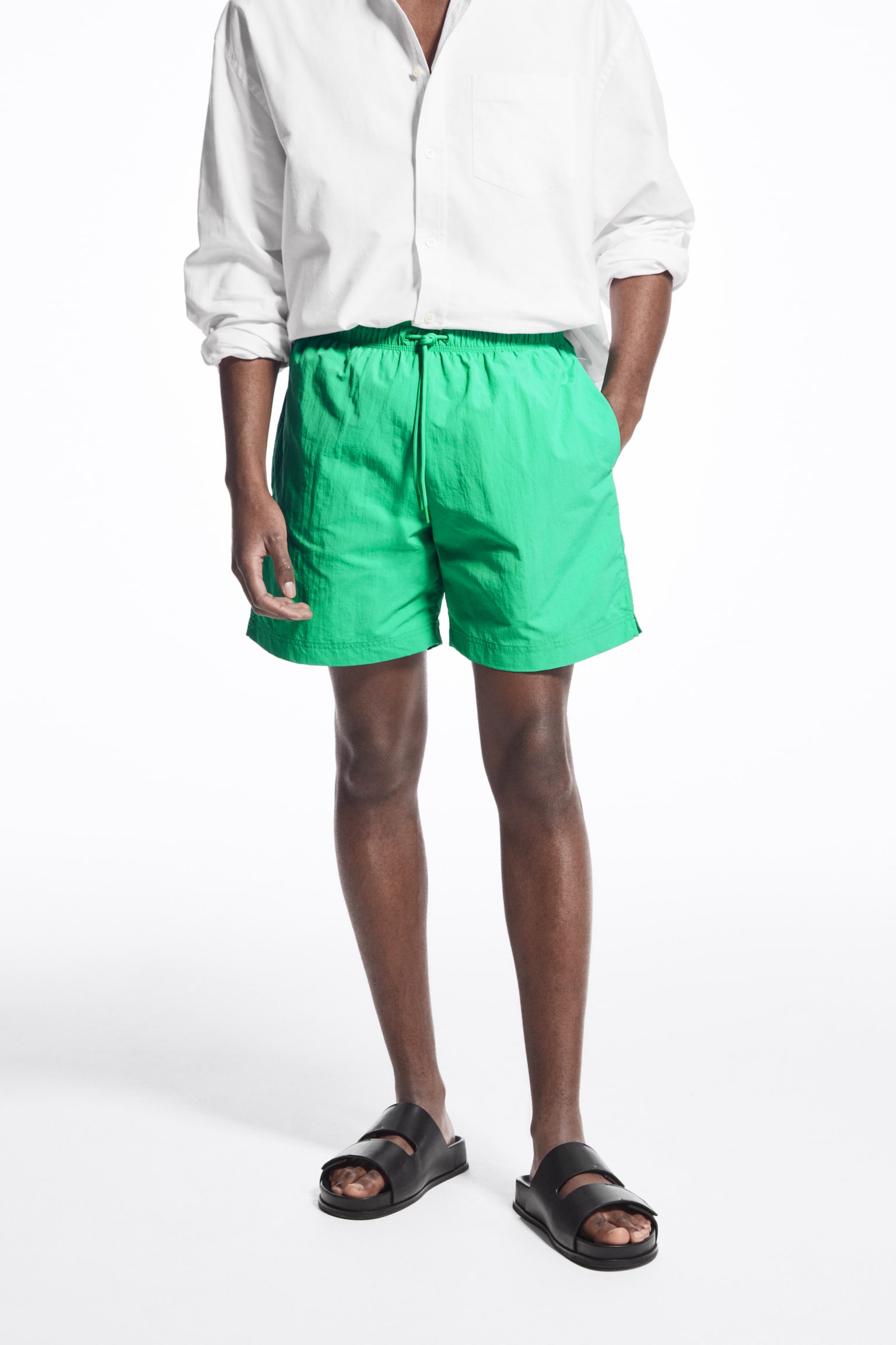 NYLON DRAWSTRING SWIM SHORTS - GREEN/BLACK - 3